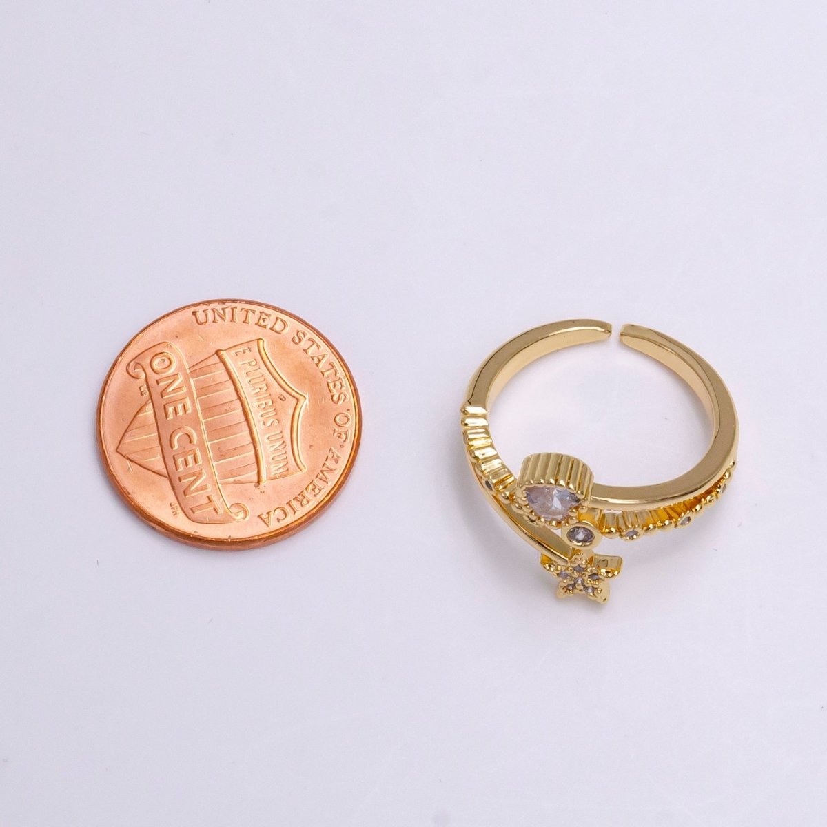 16K Gold Filled Celestial Star Clear CZ Triple Band Adjustable Ring | O-834 - DLUXCA