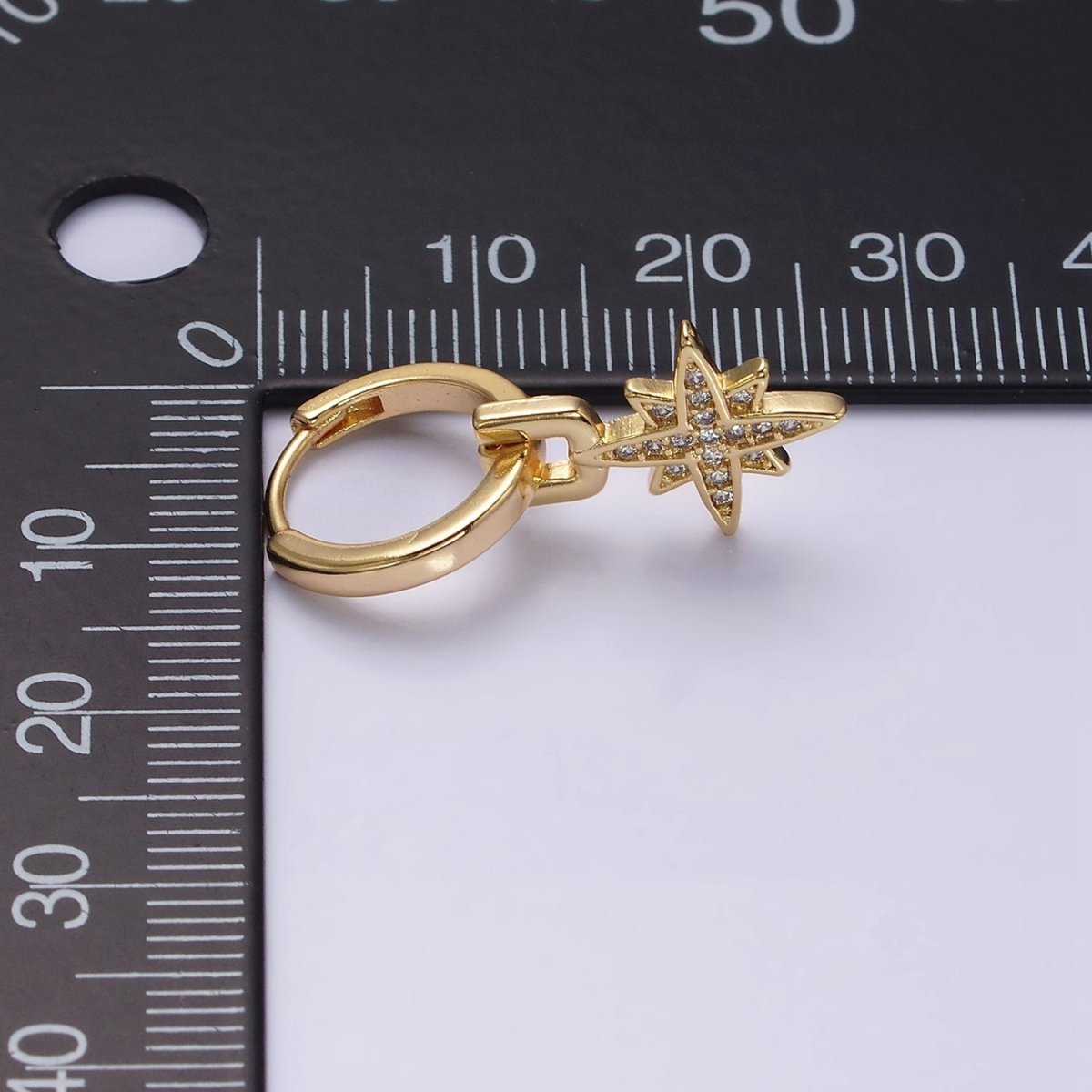 16K Gold Filled Celestial Star Micro Paved Drop Huggie Earrings in Gold & Silver | AD1263 AD1264 - DLUXCA