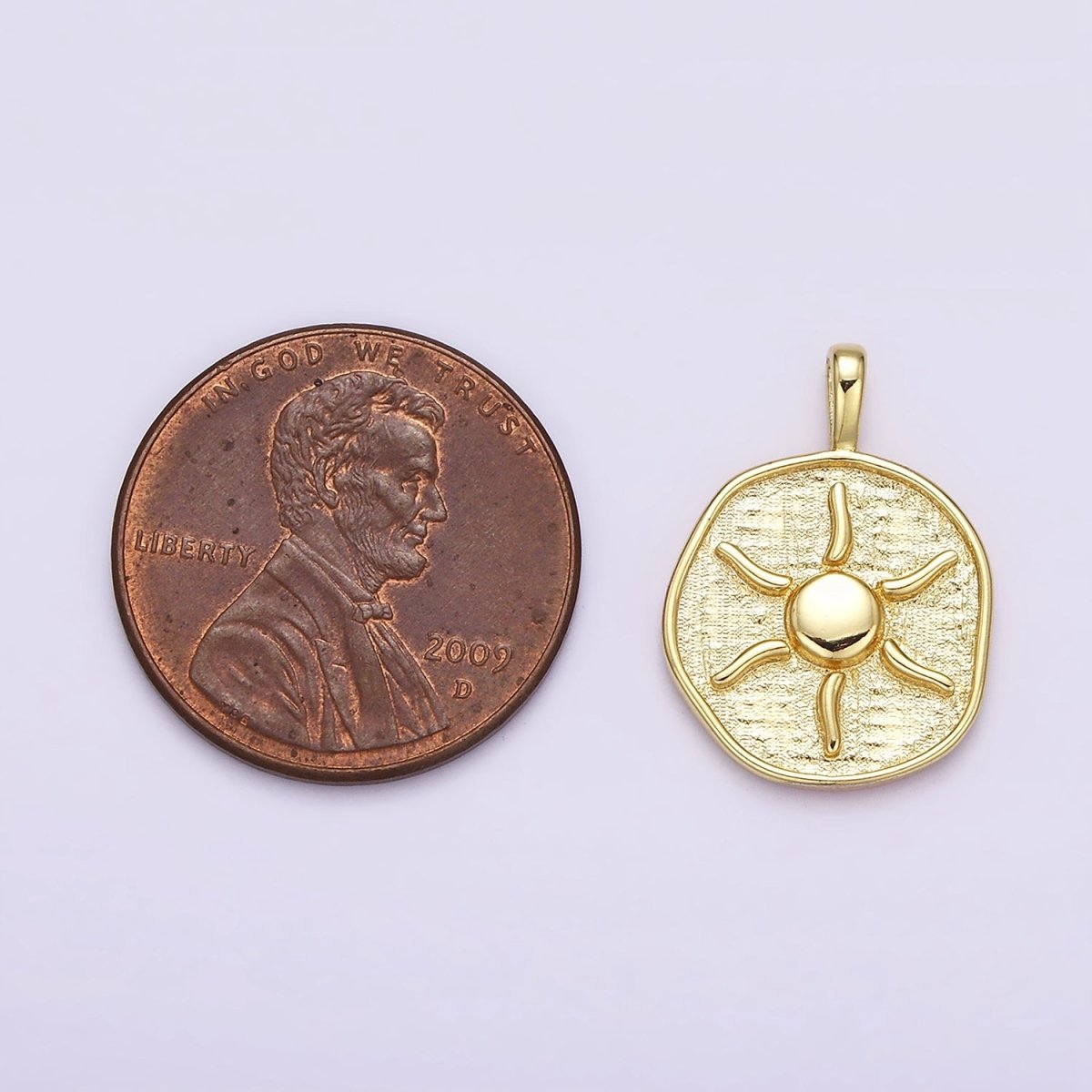 16K Gold Filled Celestial Sun Ray Round Stamped Pendant | AA630 - DLUXCA