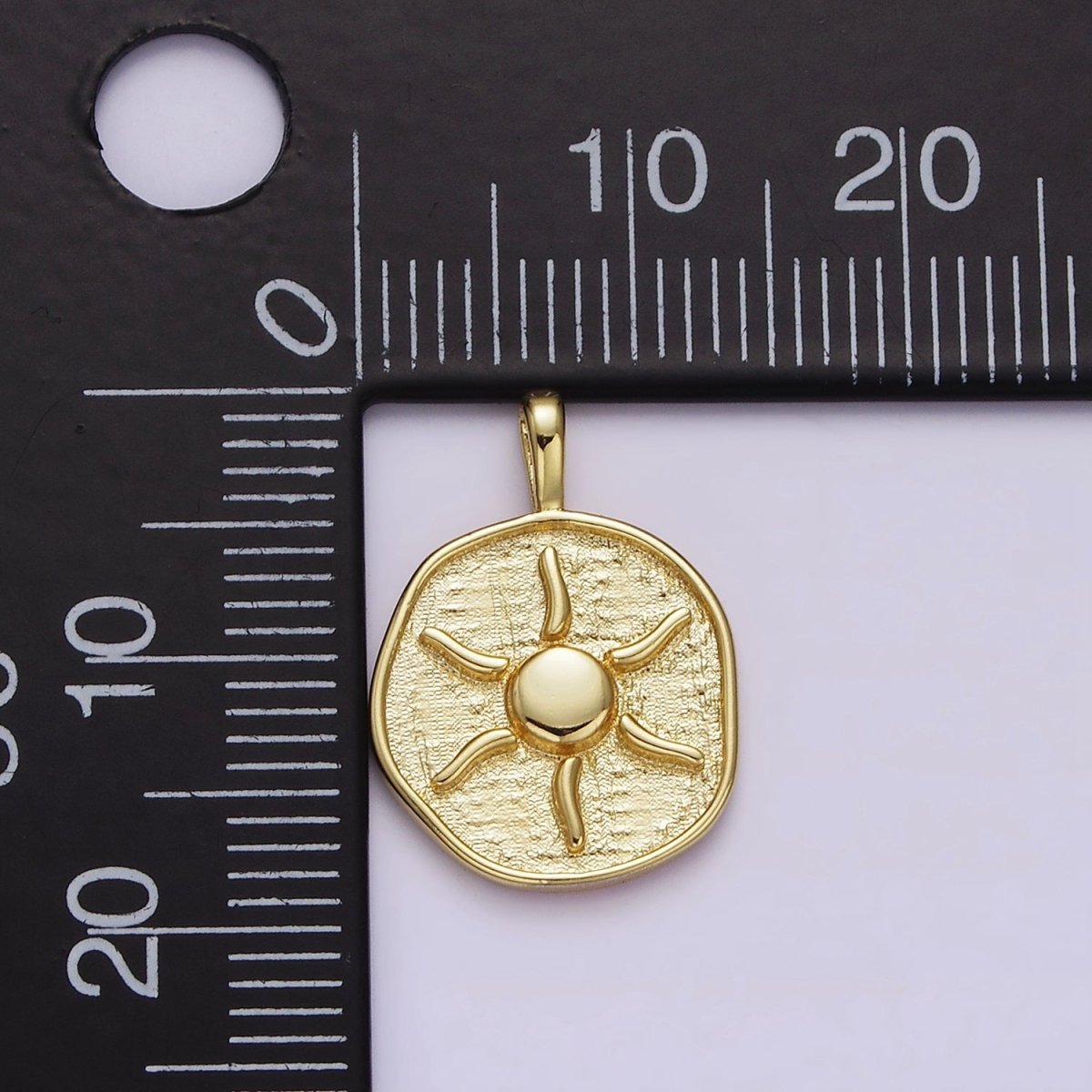 16K Gold Filled Celestial Sun Ray Round Stamped Pendant | AA630 - DLUXCA