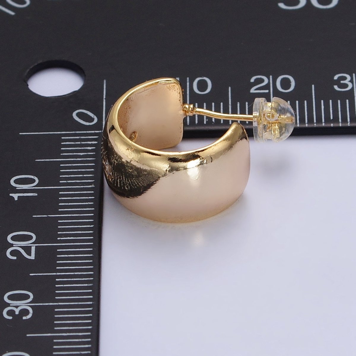 16K Gold Filled Celestial Sun Star Clear CZ Wide Dome 17mm C-Shaped Hoop Earring | AB173 - DLUXCA