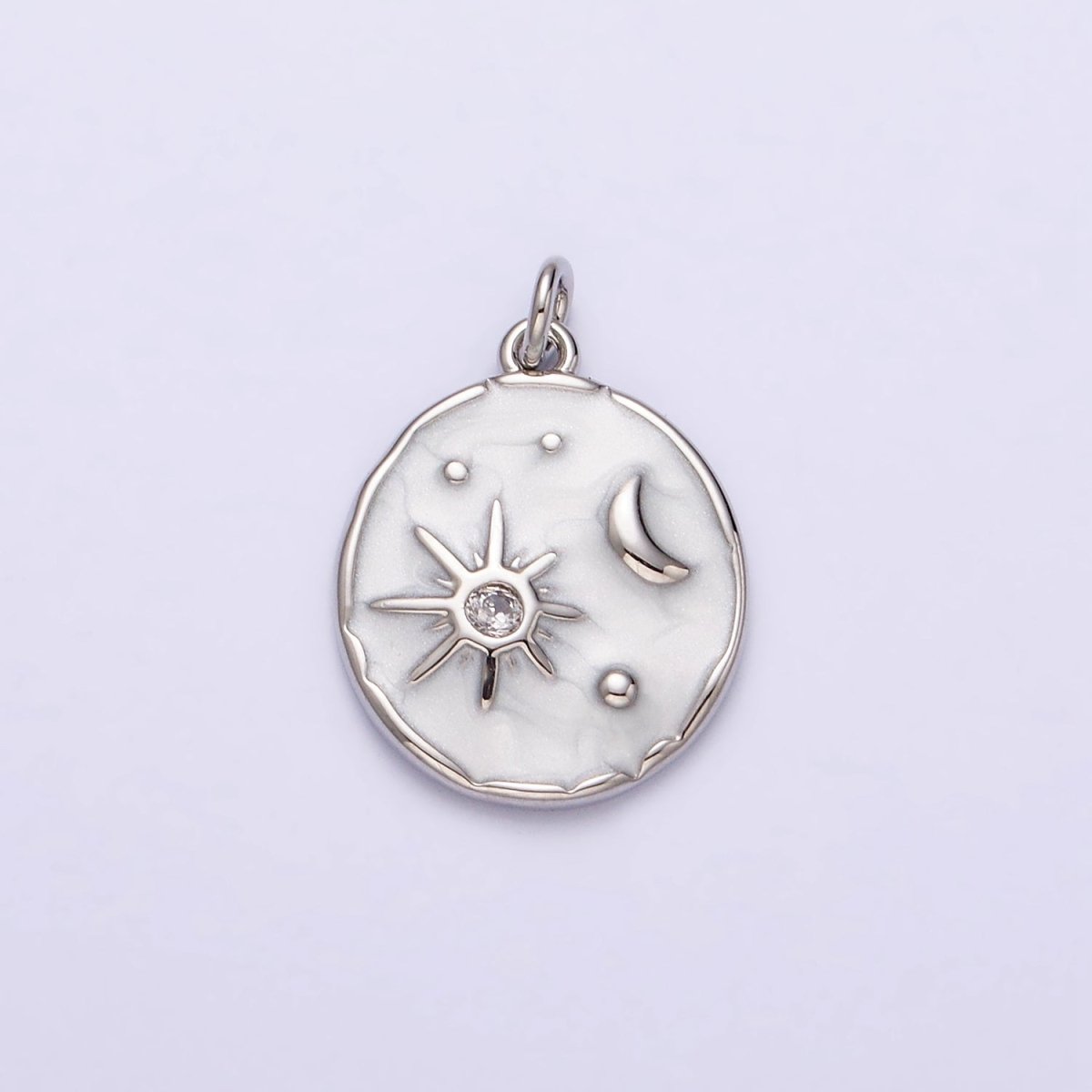 16K Gold Filled Celestial Sun Star Crescent Moon White, Blue, Pink Sparkly Enamel Round Stamped Charm in Gold & Silver | AC1356 - AC1361 - DLUXCA