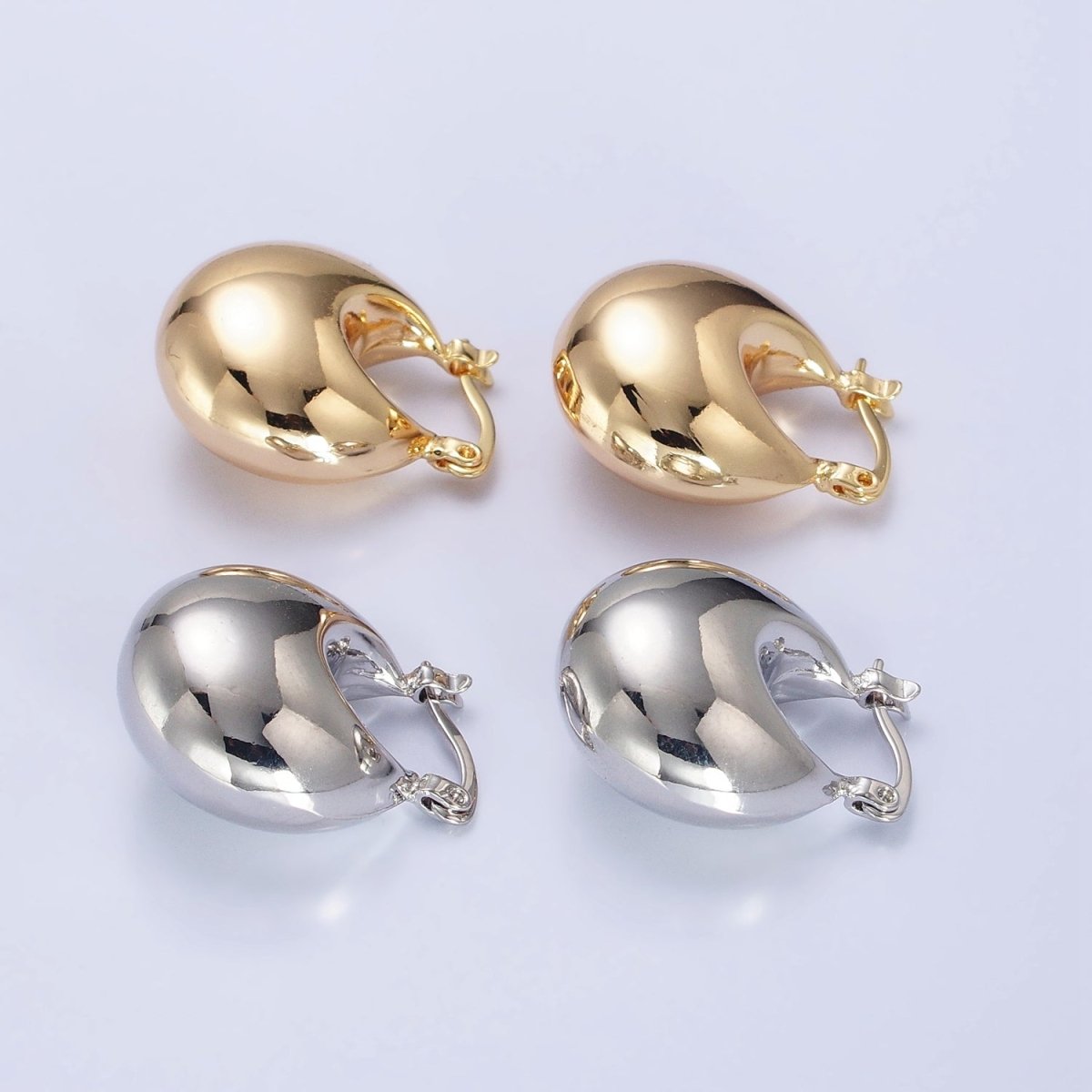 16K Gold Filled Chubby Dome Latch Hoop Earrings in Gold & Silver | AB555 AB556 - DLUXCA