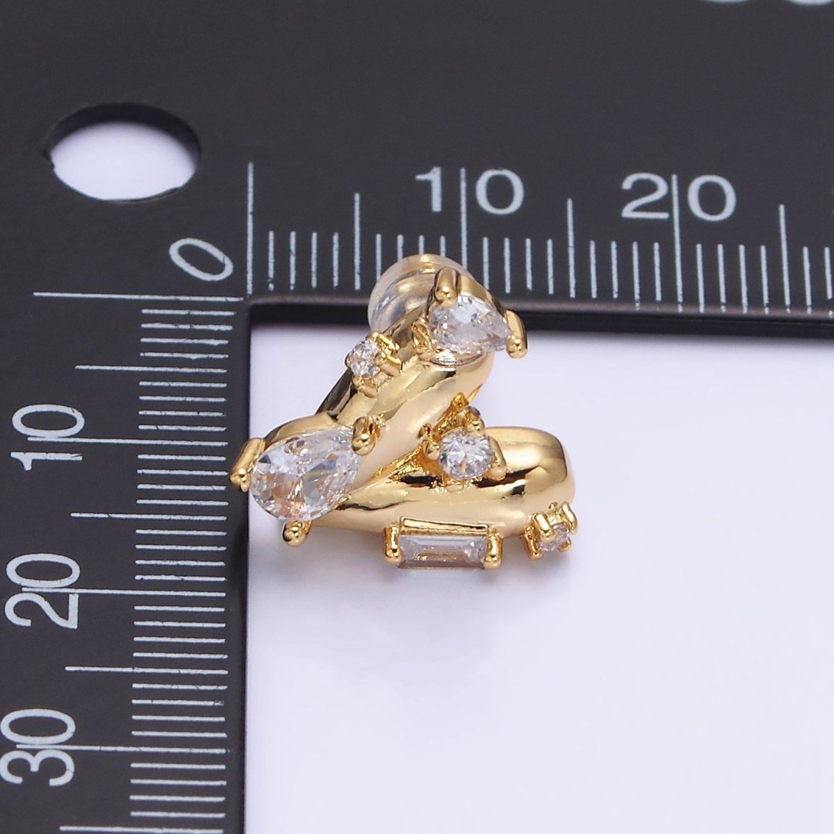 16K Gold Filled Chubby Heart Clear Baguette Teardrop CZ Stud Earrings in Gold & Silver | AD1060 AD1061 - DLUXCA