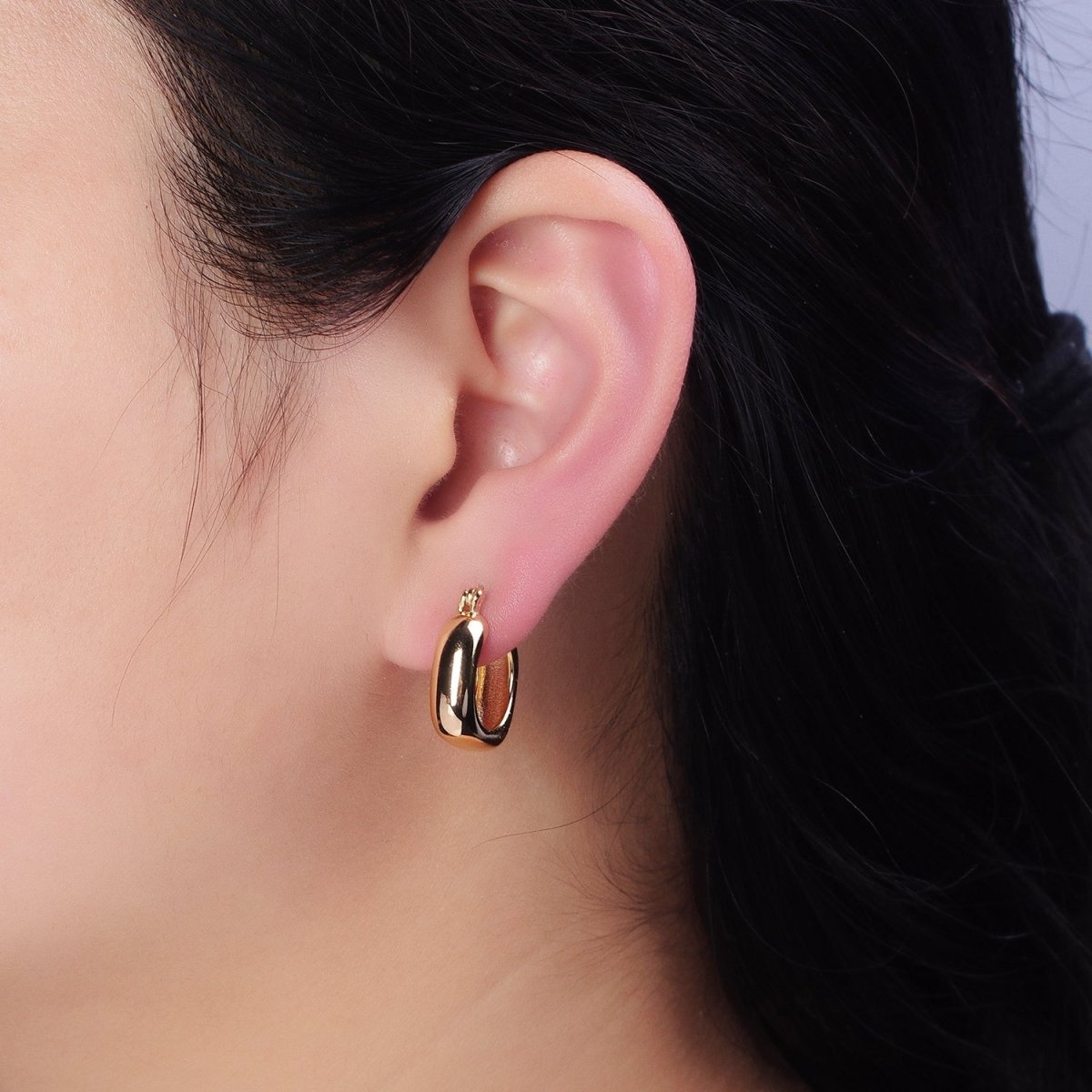 16K Gold Filled Chubby Square French Lock Latch Earrings in Gold & Silver | AD833 AD834 - DLUXCA