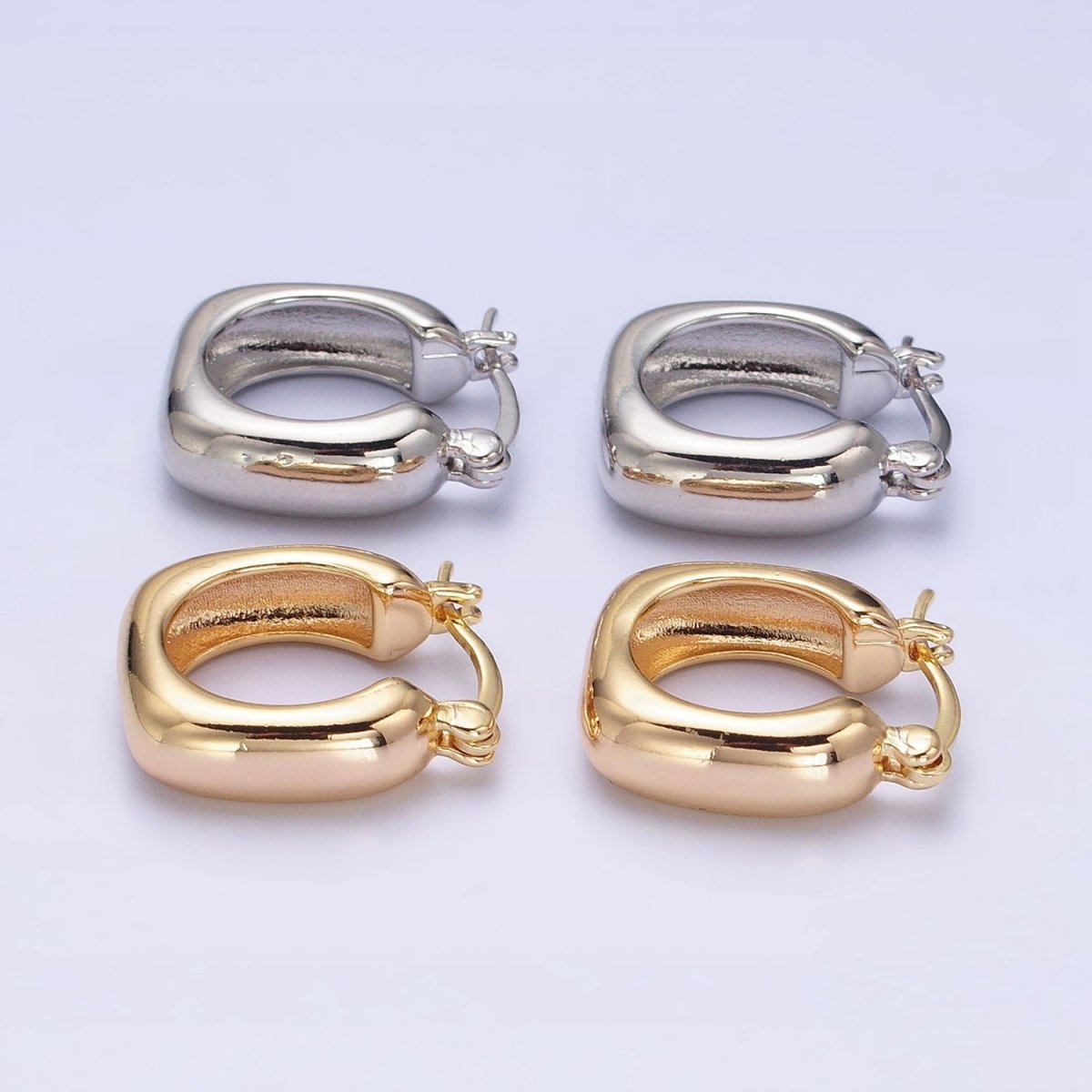 16K Gold Filled Chubby Square French Lock Latch Earrings in Gold & Silver | AD833 AD834 - DLUXCA