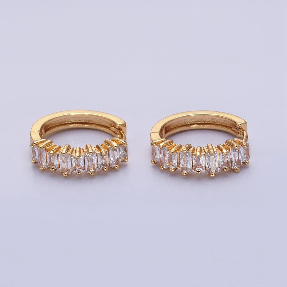 16K Gold Filled Clear Baguette CZ Lined 19mm Hoop Earrings | AB1459 AB1460 - DLUXCA