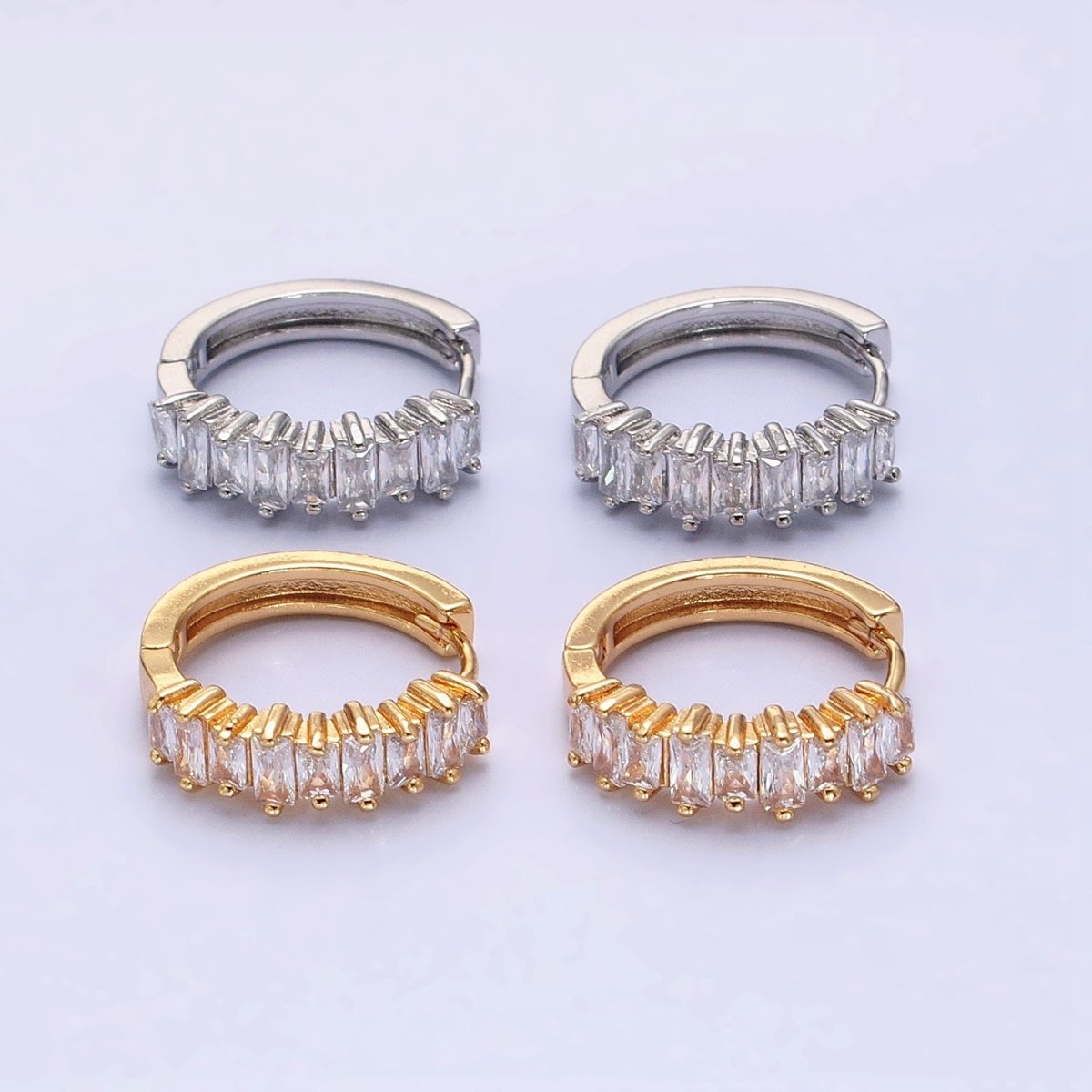 16K Gold Filled Clear Baguette CZ Lined 19mm Hoop Earrings | AB1459 AB1460 - DLUXCA