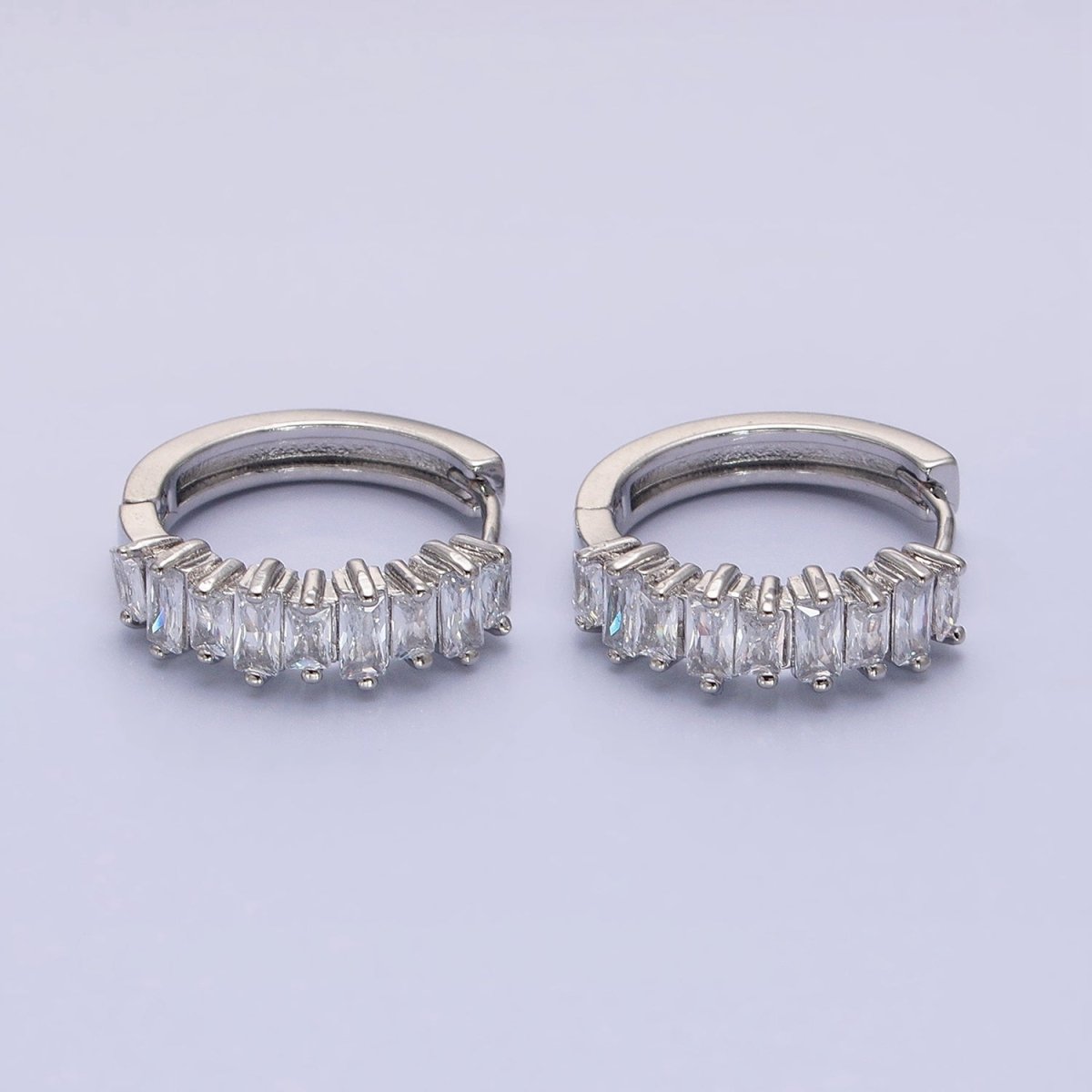 16K Gold Filled Clear Baguette CZ Lined 19mm Hoop Earrings | AB1459 AB1460 - DLUXCA