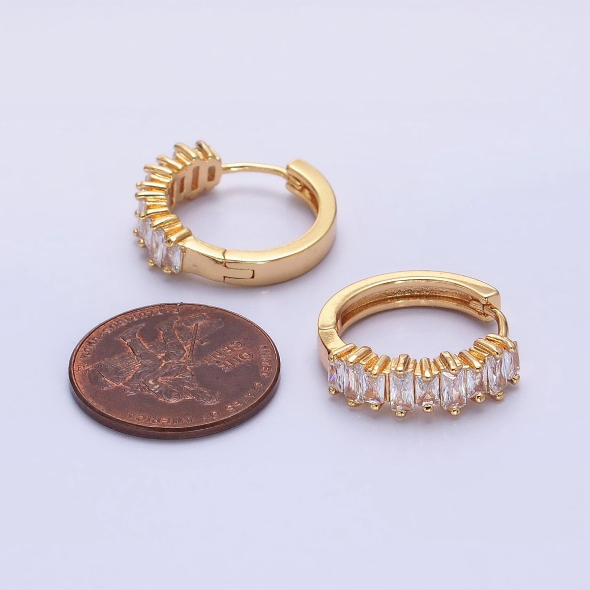 16K Gold Filled Clear Baguette CZ Lined 19mm Hoop Earrings | AB1459 AB1460 - DLUXCA