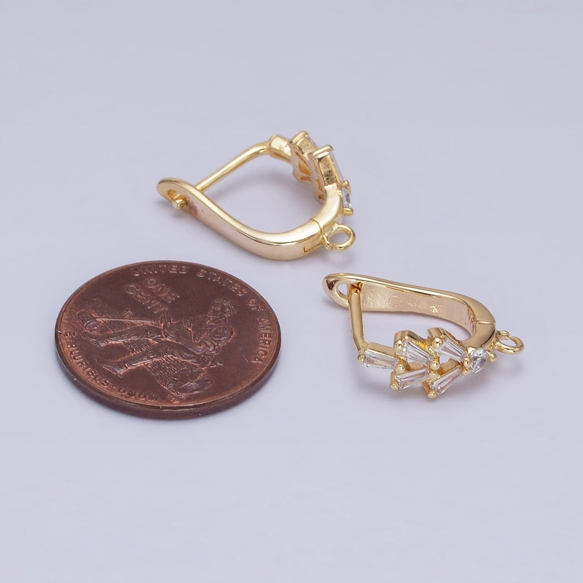 16K Gold Filled Clear Baguette CZ Open Loop English Lock Earrings in Gold & Silver | Z-237 Z-238 - DLUXCA