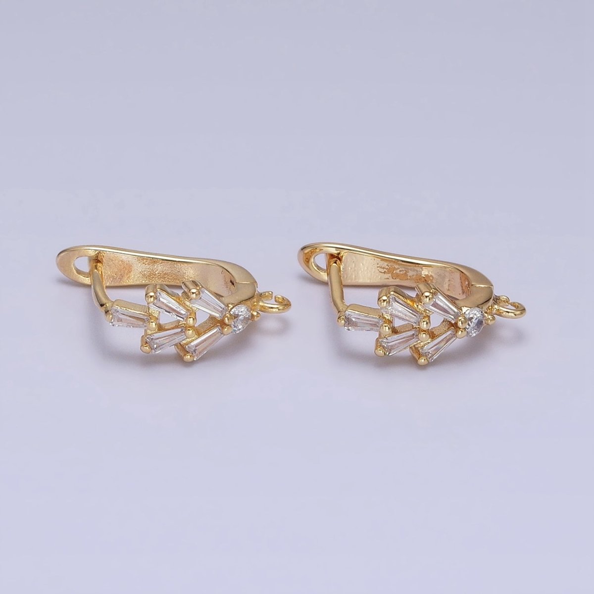 16K Gold Filled Clear Baguette CZ Open Loop English Lock Earrings in Gold & Silver | Z-237 Z-238 - DLUXCA