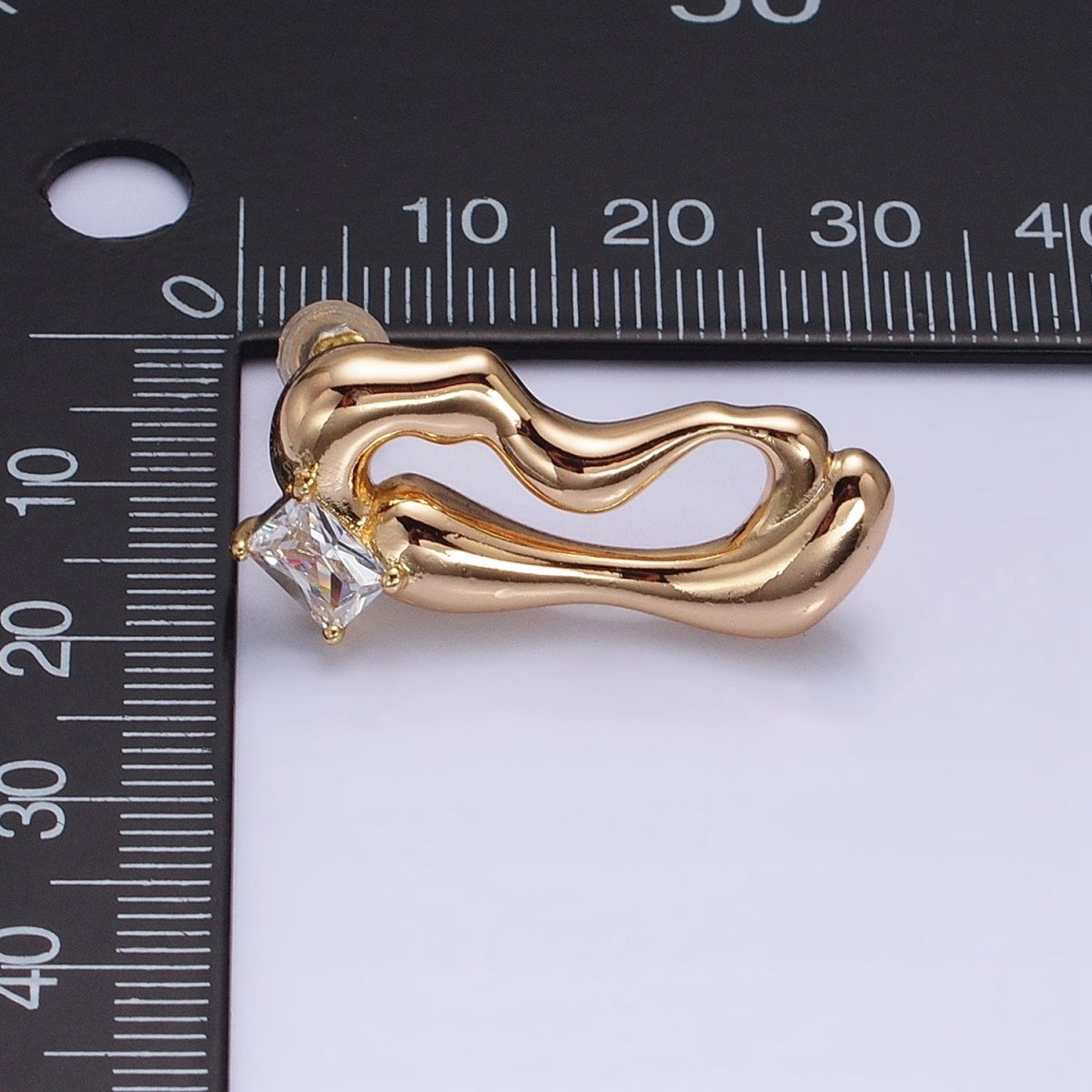 16K Gold Filled Clear Baguette Geometric Abstract Open Oblong Stud Earrings | AD1149 AD1150 - DLUXCA