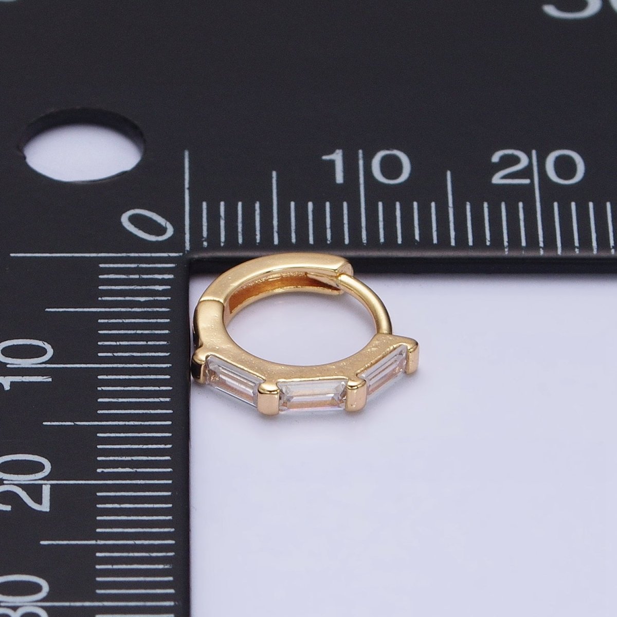 16K Gold Filled Clear Baguette Lined 12mm Cartilage Huggie Earrings in Gold & Silver | AD925 AD926 - DLUXCA