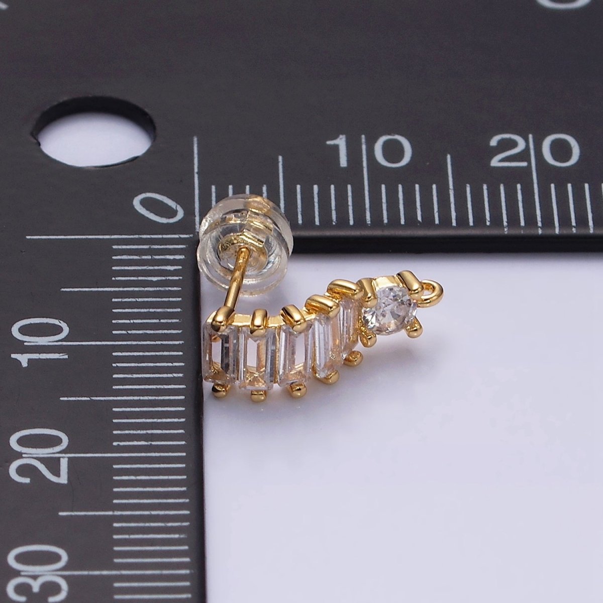 16K Gold Filled Clear Baguette Lined Curved C-Shaped Earrings Supply in Gold & Silver | Z-411 Z-412 - DLUXCA