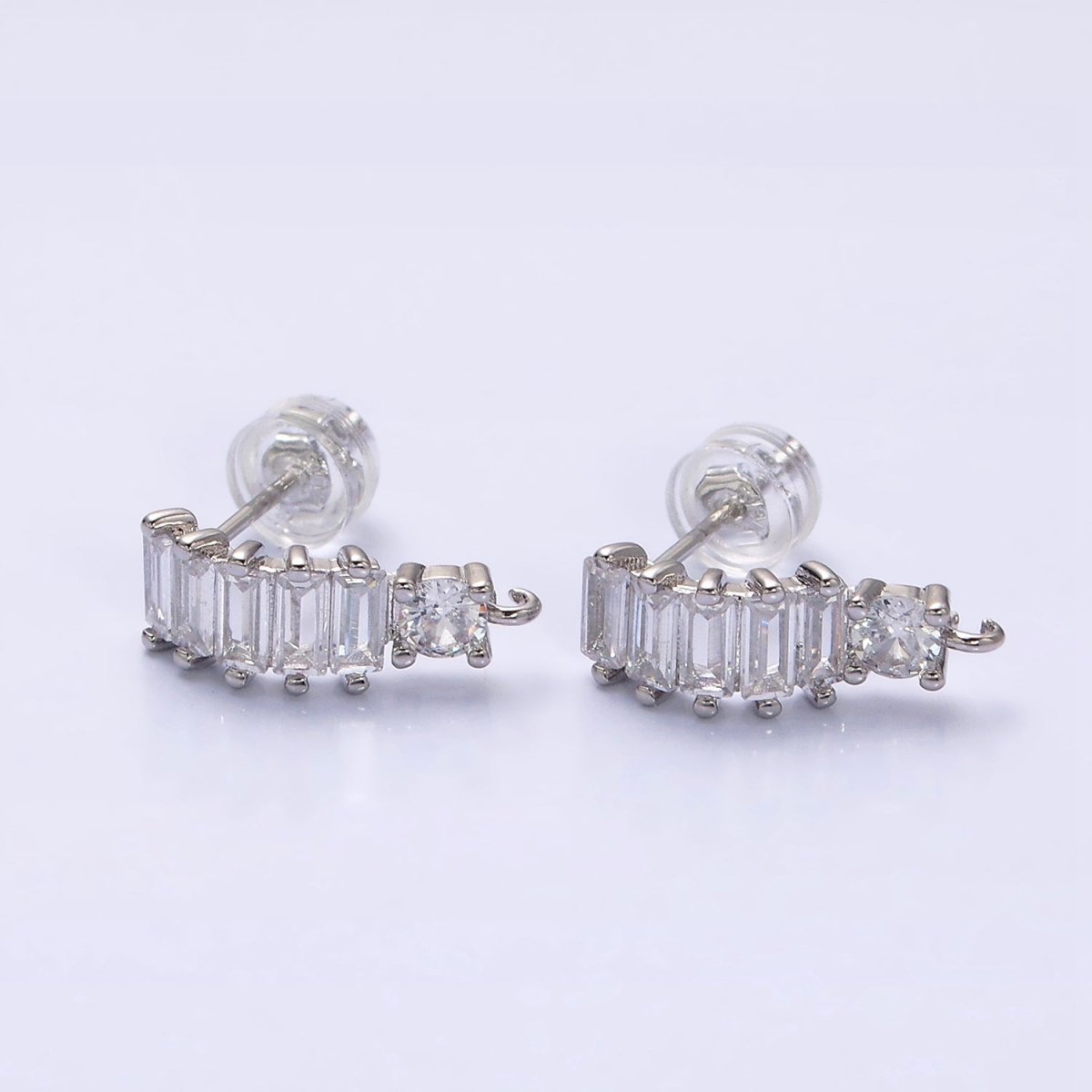 16K Gold Filled Clear Baguette Lined Curved C-Shaped Earrings Supply in Gold & Silver | Z-411 Z-412 - DLUXCA