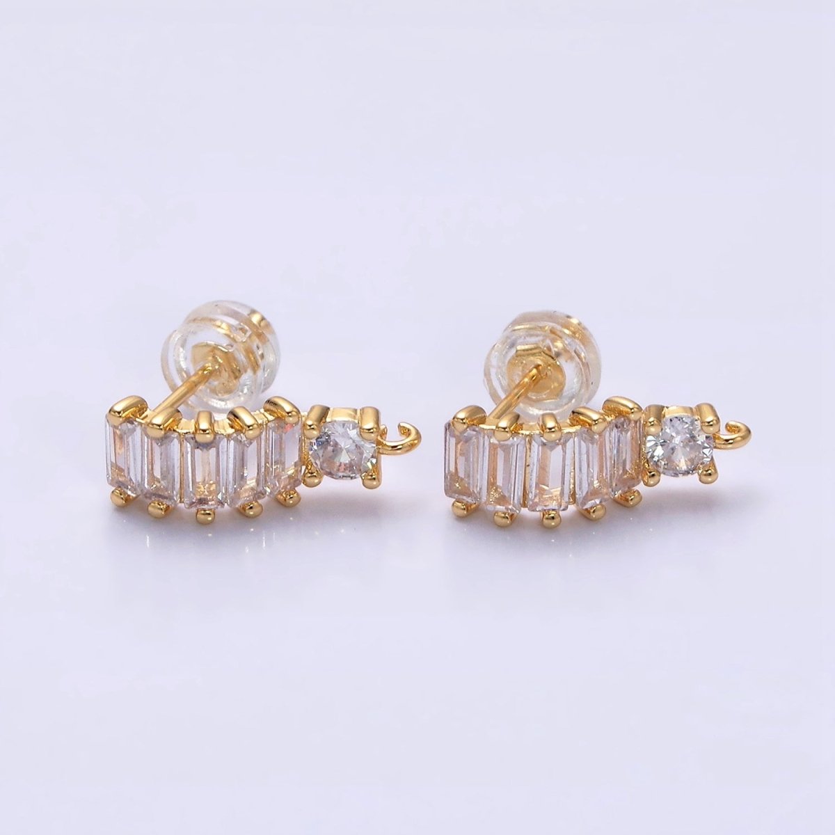 16K Gold Filled Clear Baguette Lined Curved C-Shaped Earrings Supply in Gold & Silver | Z-411 Z-412 - DLUXCA