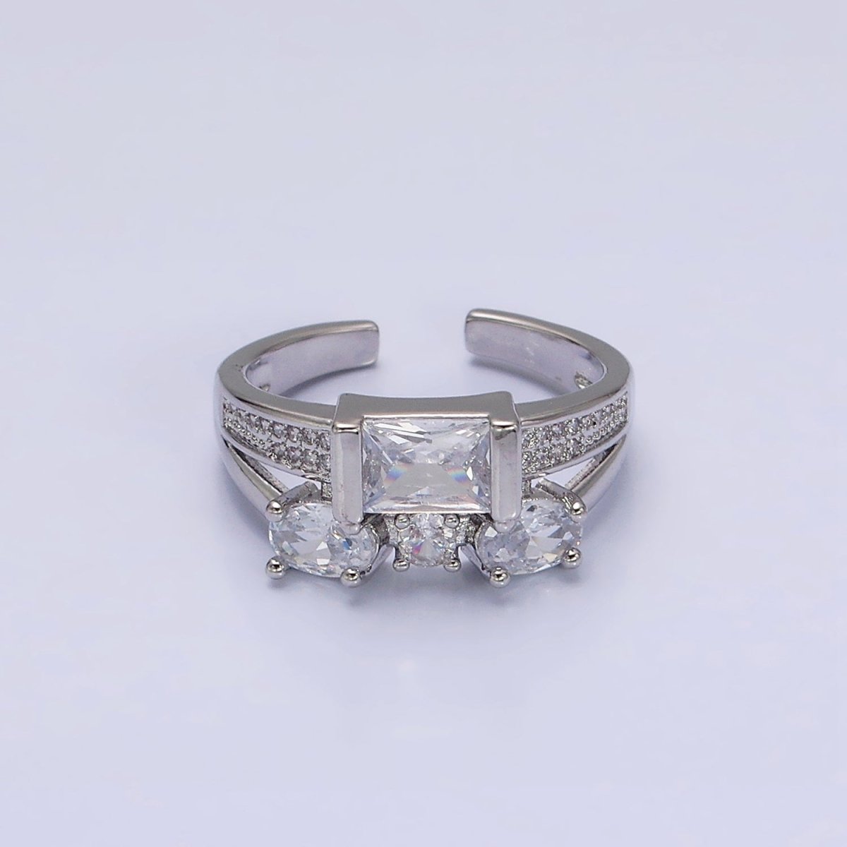 16K Gold Filled Clear Baguette Oval Micro Paved Double Band Ring in Gold & Silver | O-1611 O-1612 - DLUXCA