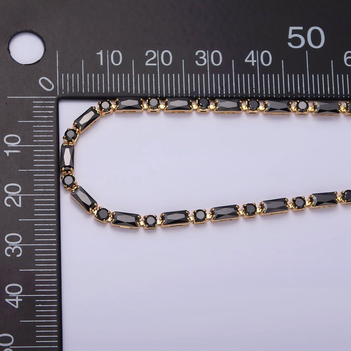 16K Gold Filled Clear, Black, Checkered 2.5mm Baguette Round CZ 17 Inch Tennis Chain Necklace | WA-1778 - WA-1840 Clearance Pricing - DLUXCA