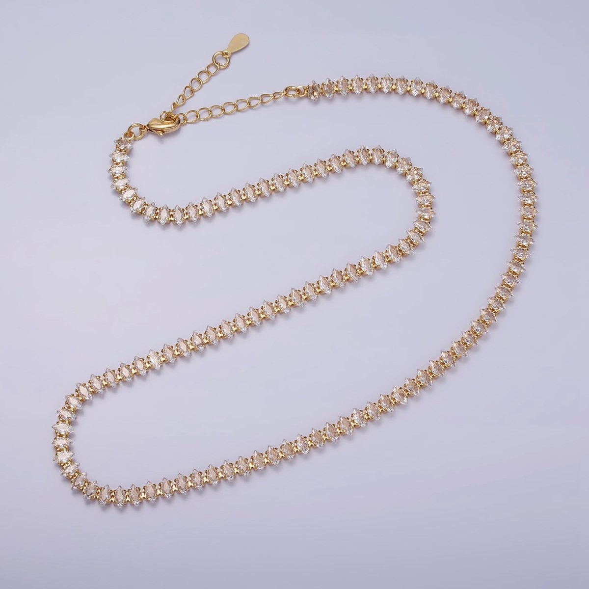 16K Gold Filled Clear, Black, Checkered 5mm Marquise CZ 17 Inch Tennis Chain Necklace | WA-1767 - WA-1769 Clearance Pricing - DLUXCA