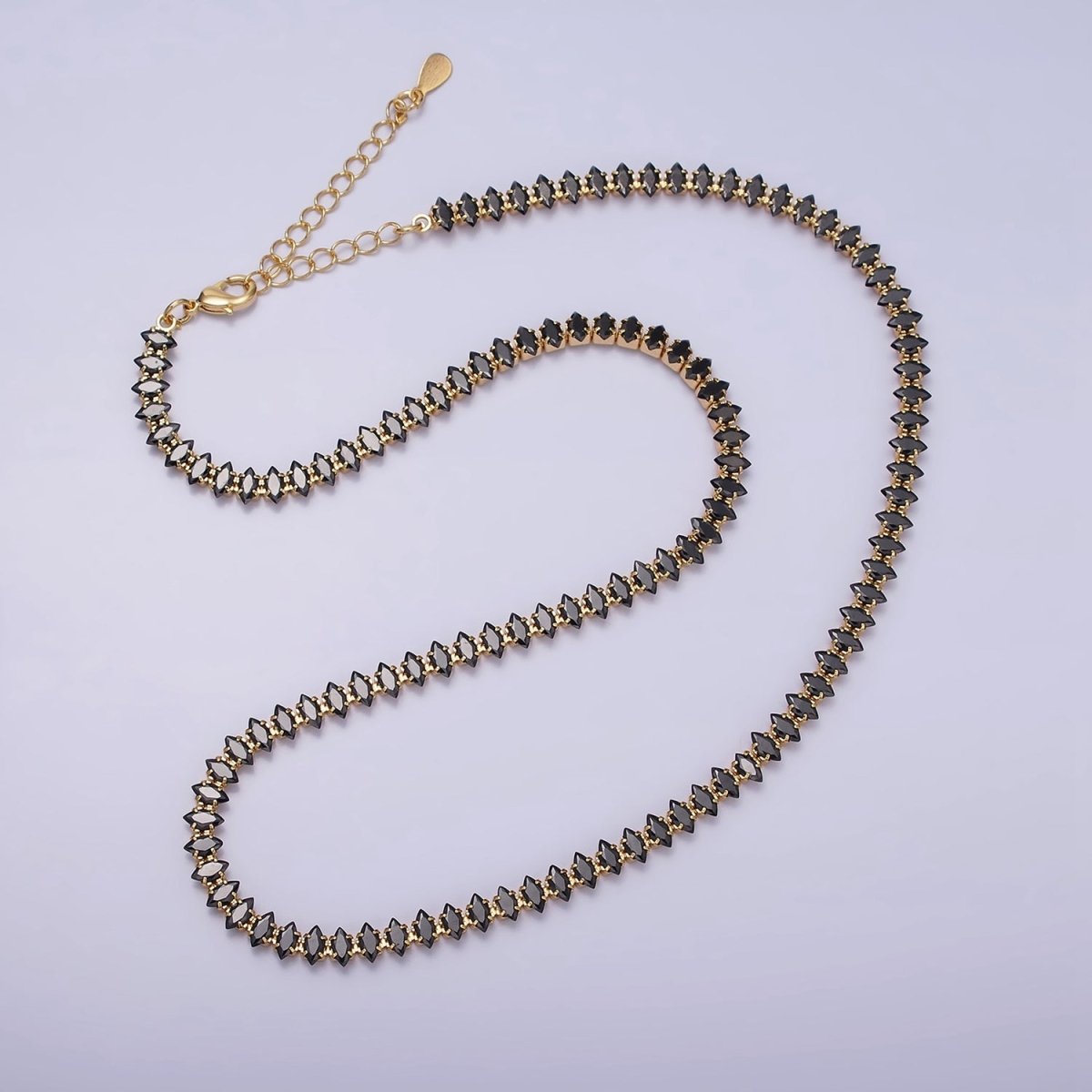 16K Gold Filled Clear, Black, Checkered 5mm Marquise CZ 17 Inch Tennis Chain Necklace | WA-1767 - WA-1769 Clearance Pricing - DLUXCA