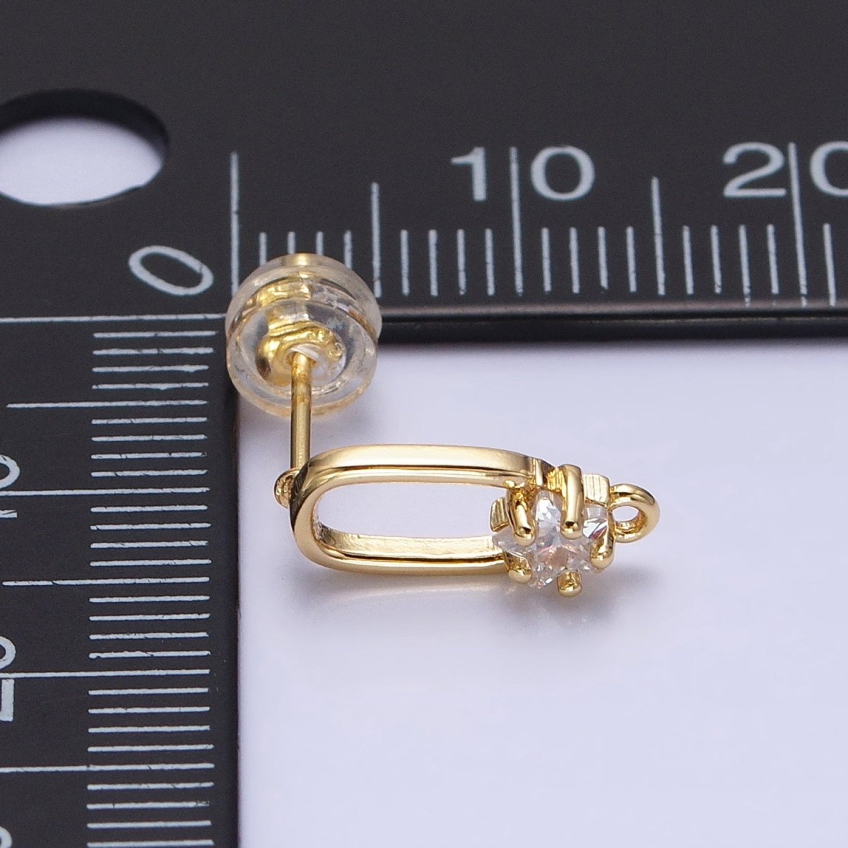 16K Gold Filled Clear Celestial Star CZ Open Loop Oblong Stud Earrings Supply in Silver & Gold | Z-211 Z-222 - DLUXCA