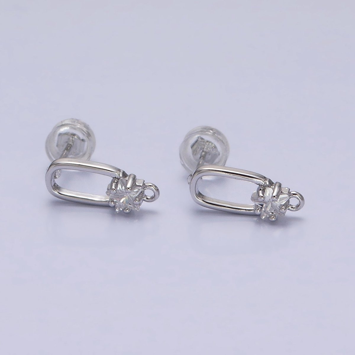 16K Gold Filled Clear Celestial Star CZ Open Loop Oblong Stud Earrings Supply in Silver & Gold | Z-211 Z-222 - DLUXCA