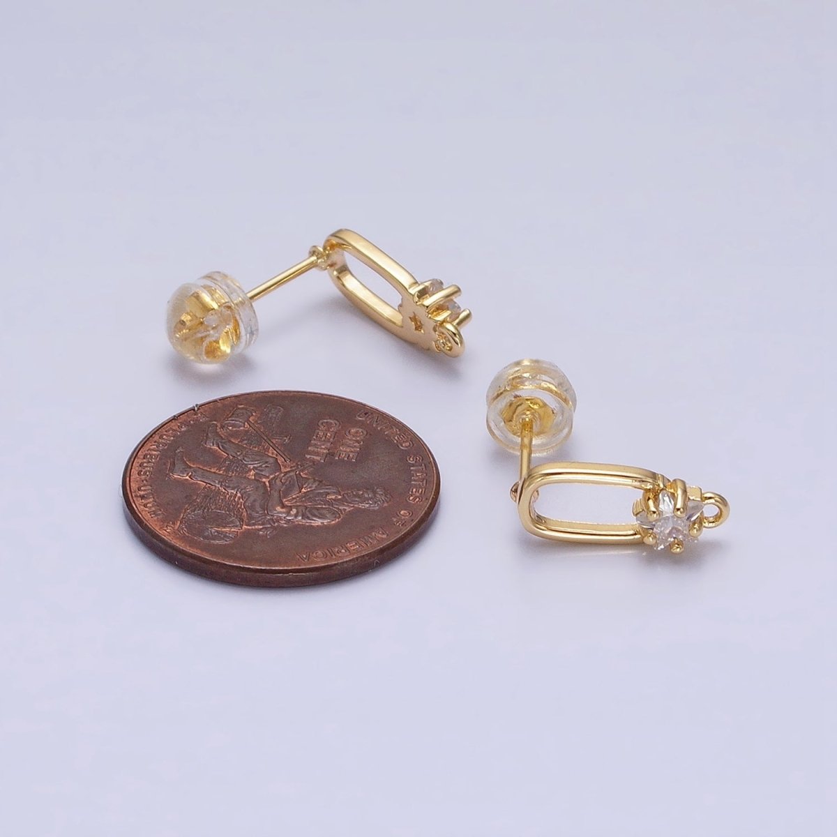 16K Gold Filled Clear Celestial Star CZ Open Loop Oblong Stud Earrings Supply in Silver & Gold | Z-211 Z-222 - DLUXCA