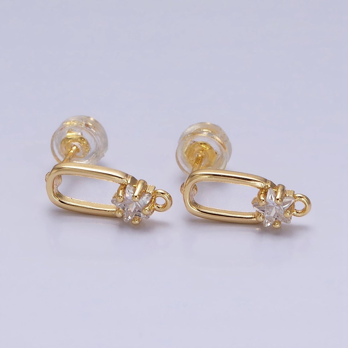 16K Gold Filled Clear Celestial Star CZ Open Loop Oblong Stud Earrings Supply in Silver & Gold | Z-211 Z-222 - DLUXCA
