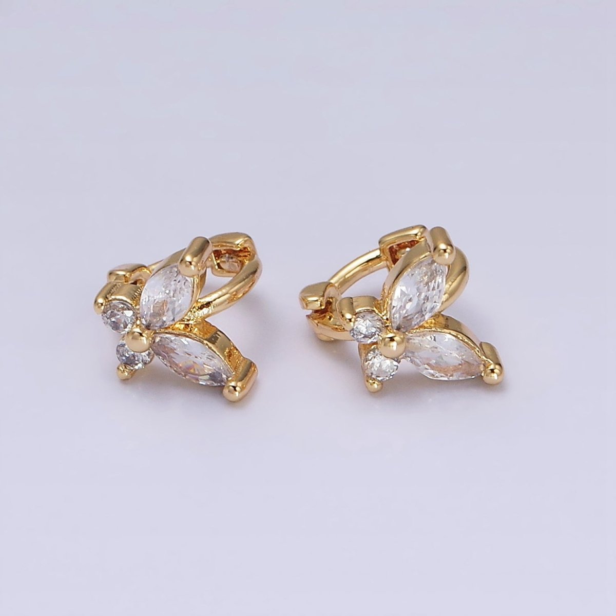 16K Gold Filled Clear CZ Butterfly Mariposa 7mm Cartilage Mini Huggie Earrings | AD1245 AD1246 - DLUXCA