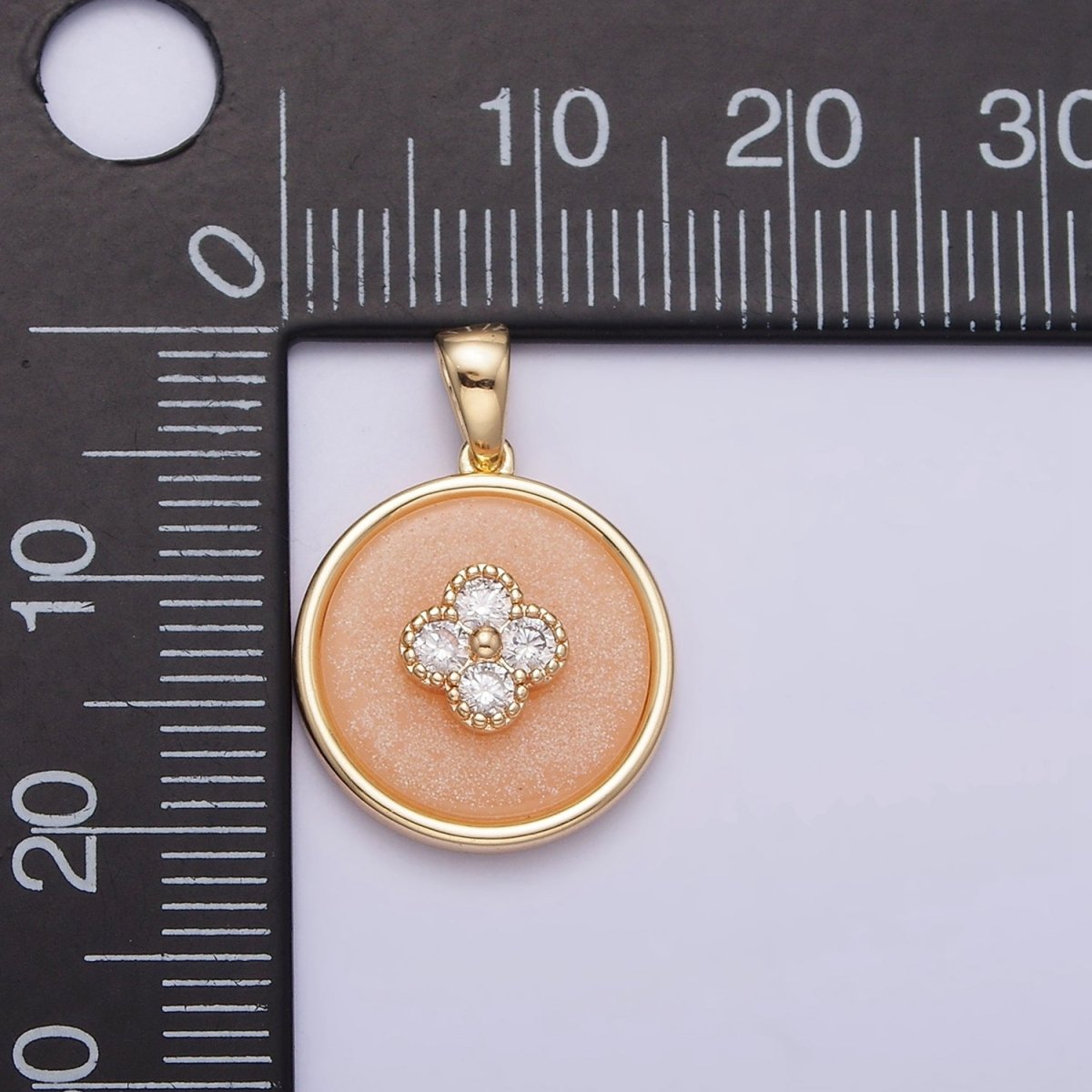 16K Gold Filled Clear CZ Clover Quatrefoil Peach Orange Cat's Eye Pendant | AA536 - DLUXCA
