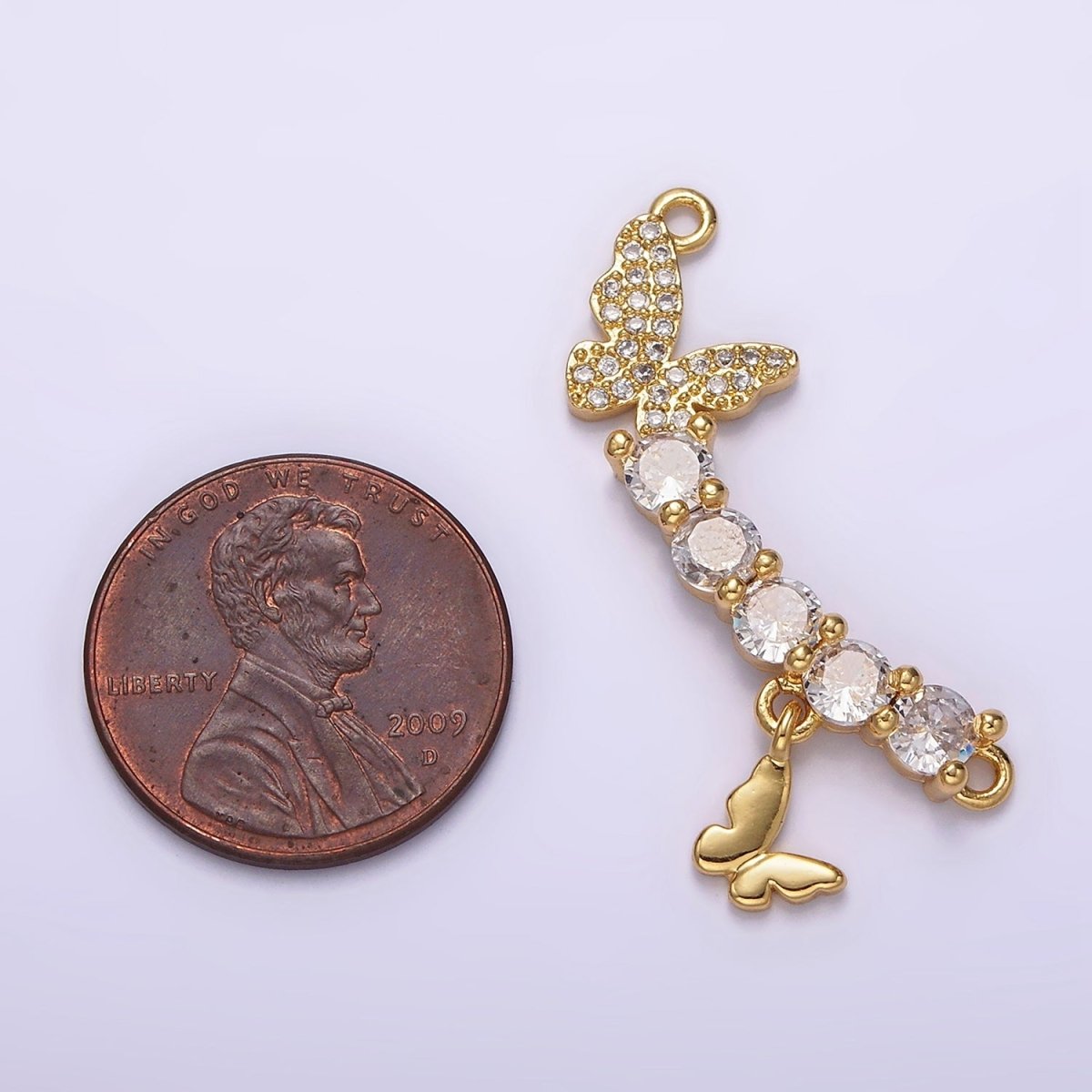 16K Gold Filled Clear CZ Curved Double Butterfly Micro Paved Drop Connector | G-059 - DLUXCA