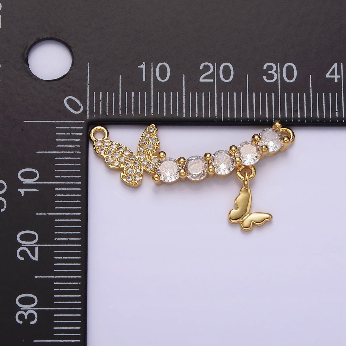 16K Gold Filled Clear CZ Curved Double Butterfly Micro Paved Drop Connector | G-059 - DLUXCA