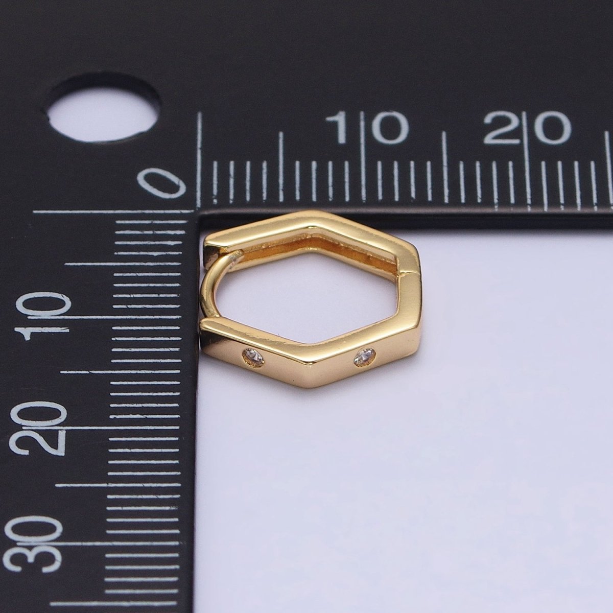 16K Gold Filled Clear CZ Dot Hexagonal Huggie Earrings in Gold & Silver | AB948 AB895 - DLUXCA