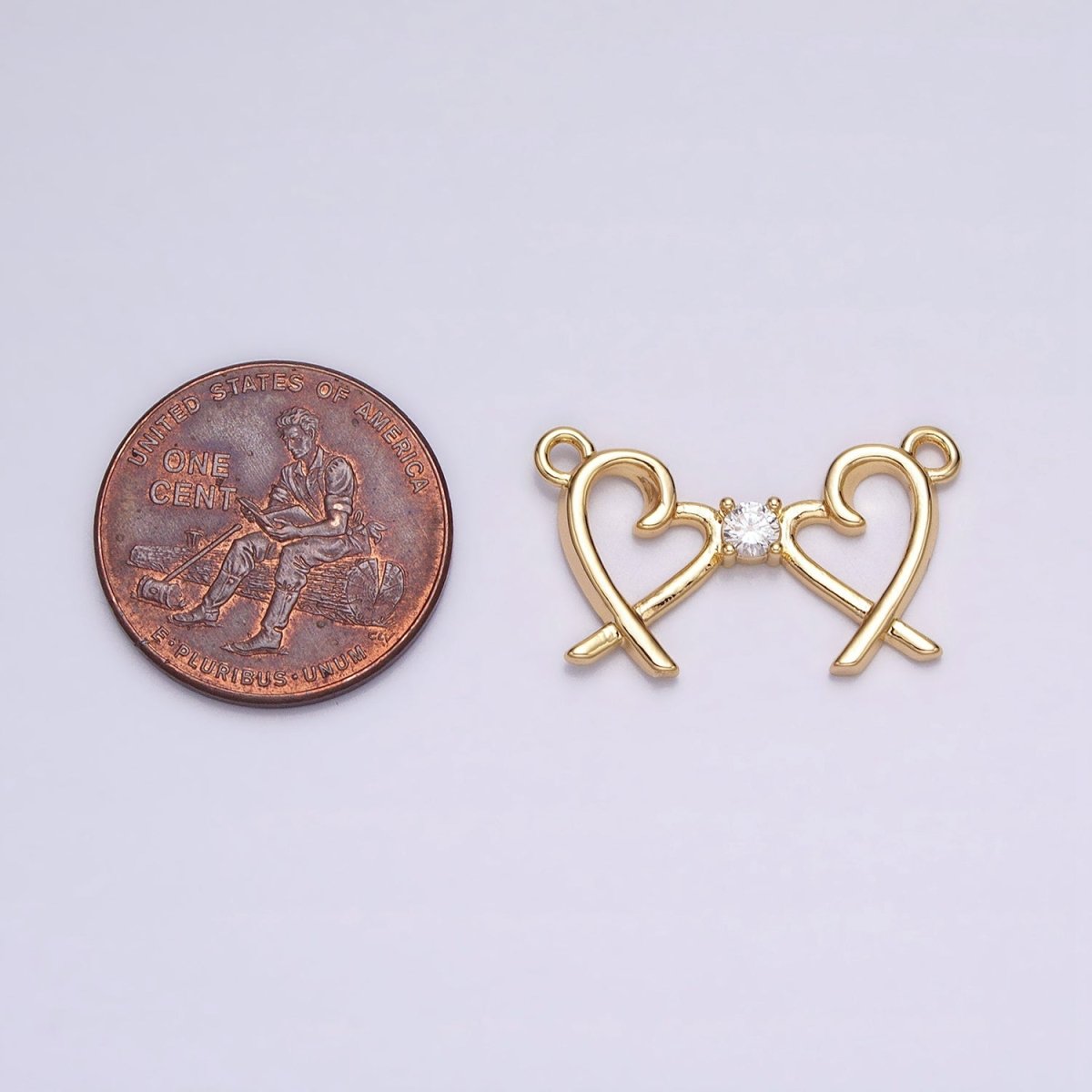 16K Gold Filled Clear CZ Double Heart Connector in Gold & Silver | AA1007 AA1008 - DLUXCA