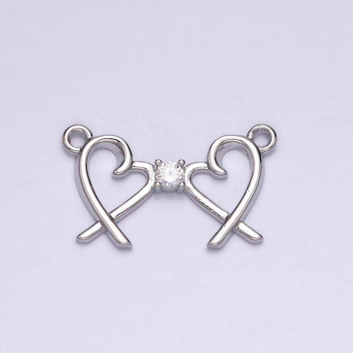 16K Gold Filled Clear CZ Double Heart Connector in Gold & Silver | AA1007 AA1008 - DLUXCA