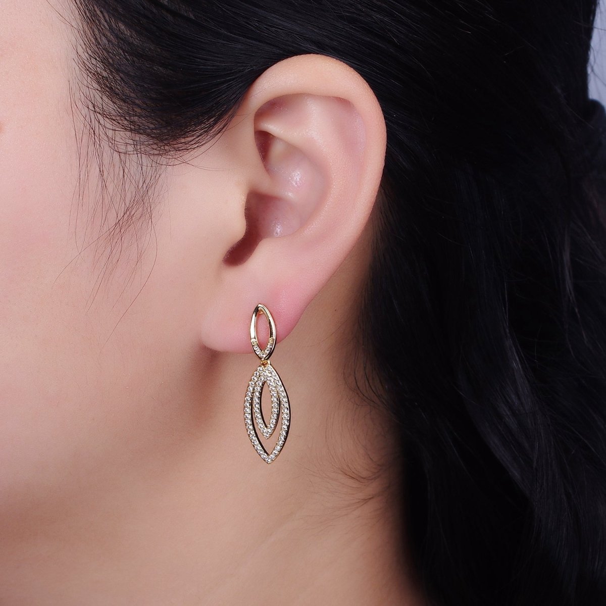 16K Gold Filled Clear CZ Double Sphere Geometric Stud Earrings in Gold & Silver | AD962 AD963 - DLUXCA