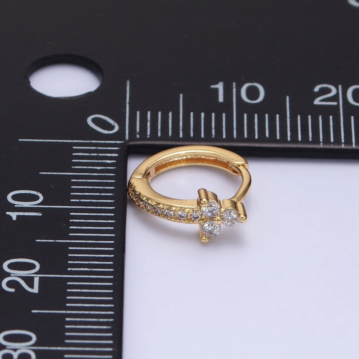 16K Gold Filled Clear CZ Lined Arrow Triple Flower 11mm Cartilage Huggie Earrings in Gold & Silver | AB1493 AB1494 - DLUXCA