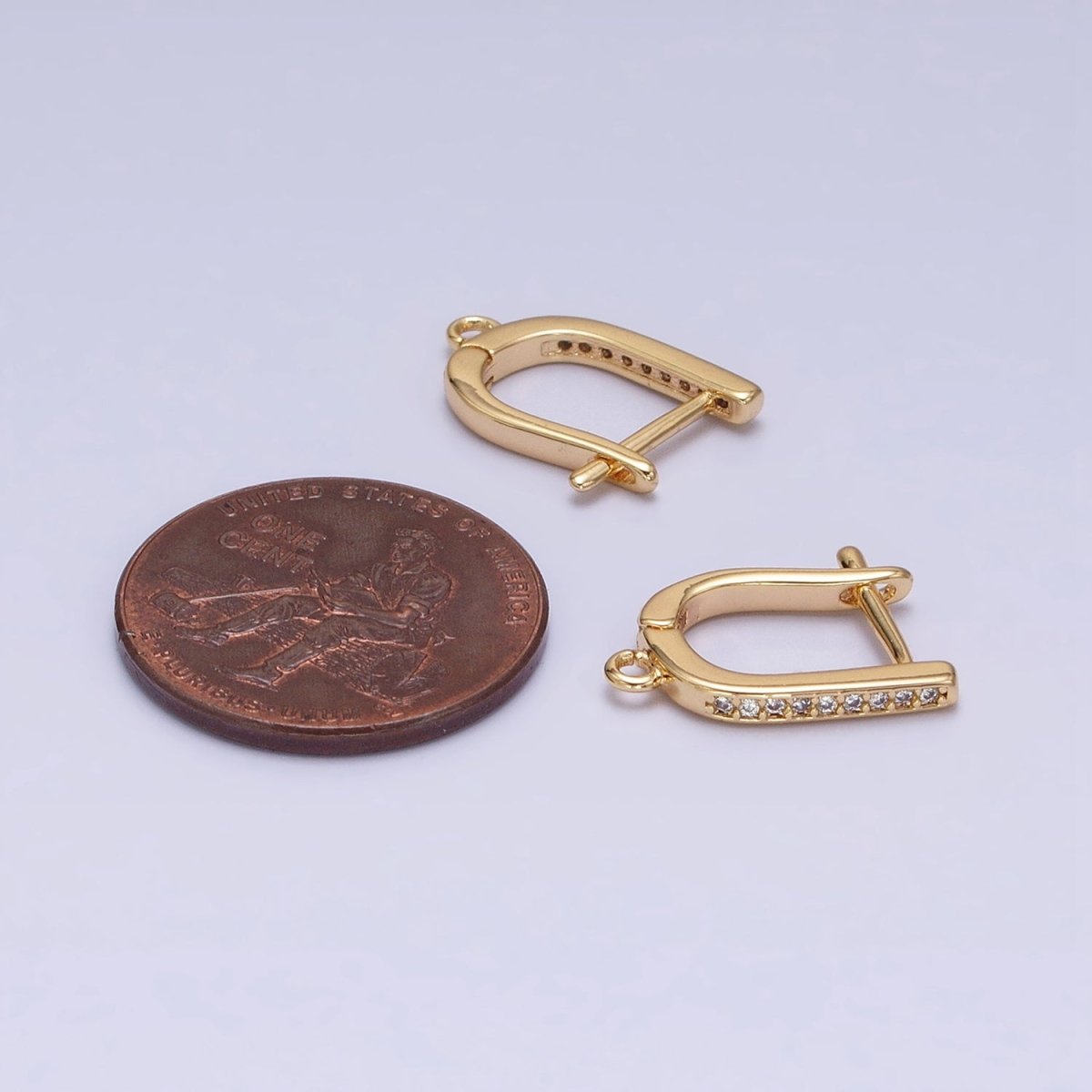 16K Gold Filled Clear CZ Lined Open Loop English Lock Earrings Supply in Gold & Silver | Z-223 Z-224 - DLUXCA