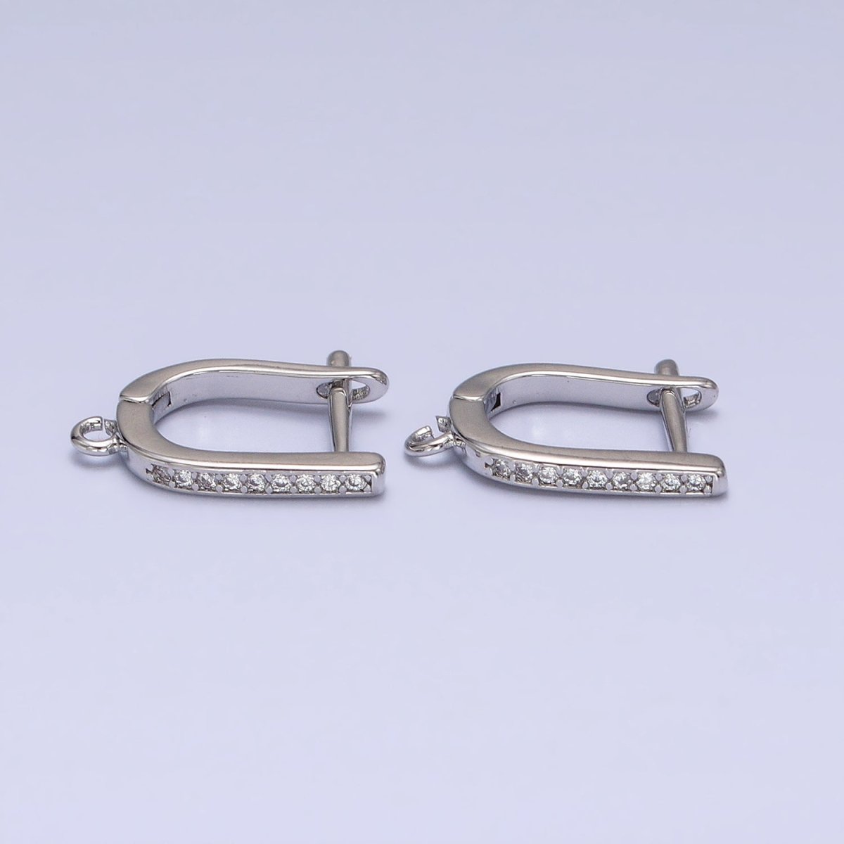 16K Gold Filled Clear CZ Lined Open Loop English Lock Earrings Supply in Gold & Silver | Z-223 Z-224 - DLUXCA