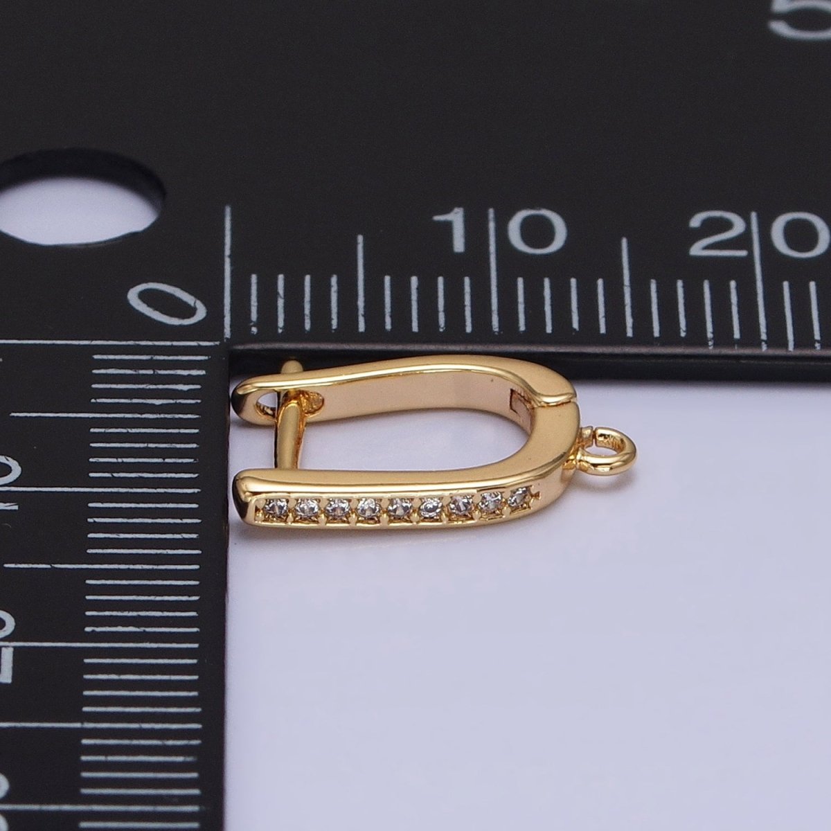 16K Gold Filled Clear CZ Lined Open Loop English Lock Earrings Supply in Gold & Silver | Z-223 Z-224 - DLUXCA