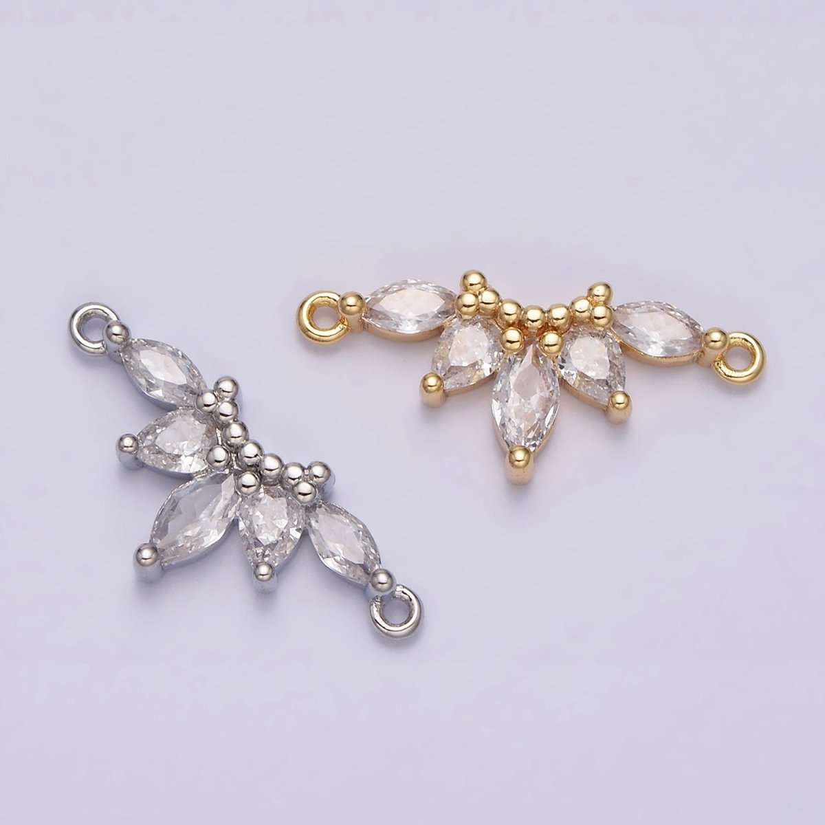 16K Gold Filled Clear CZ Marquise Teardrop Curved Lined Connector in Gold & Silver | G-905 G-906 - DLUXCA