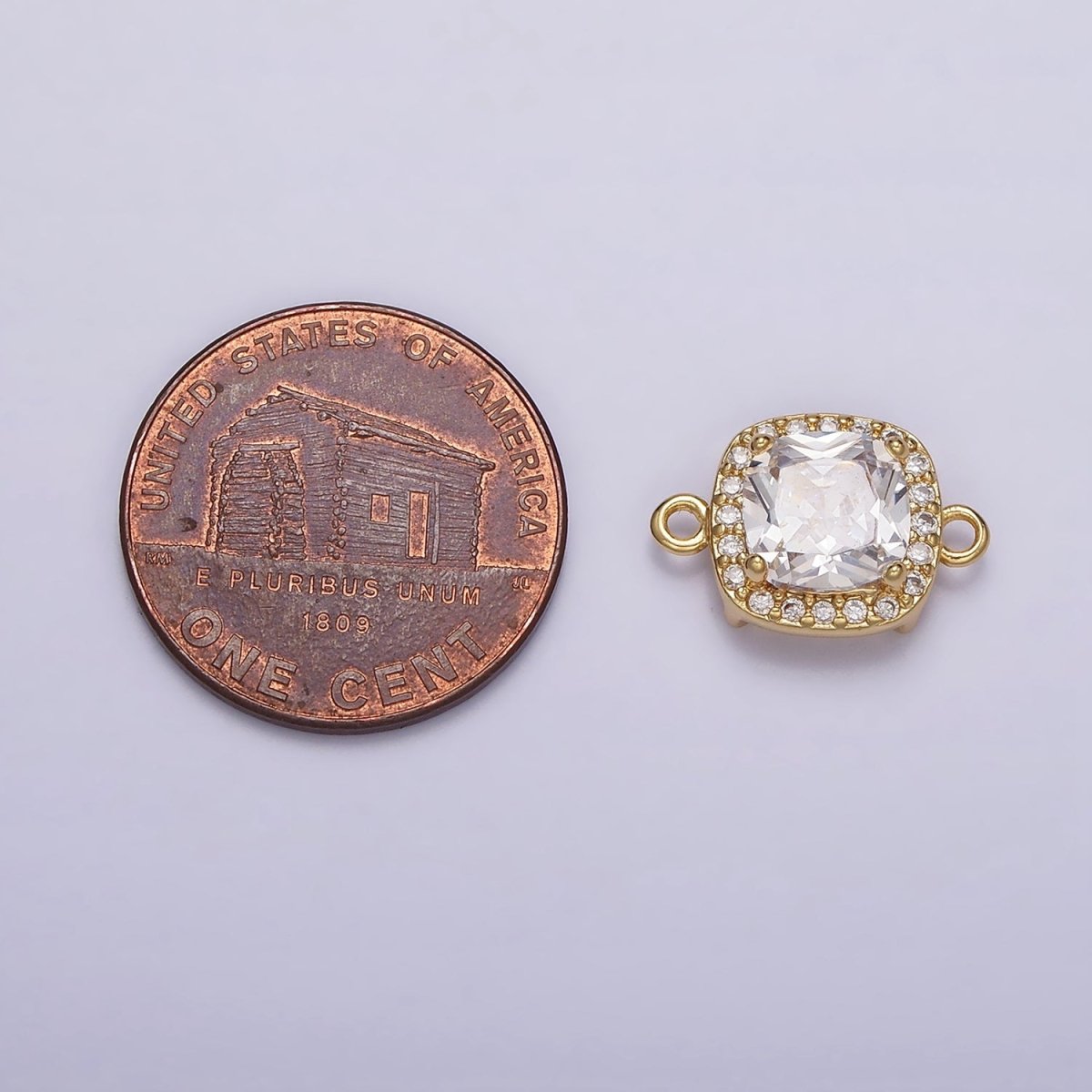 16K Gold Filled Clear CZ Micro Paved Rounded Square Connector | F-098 - DLUXCA