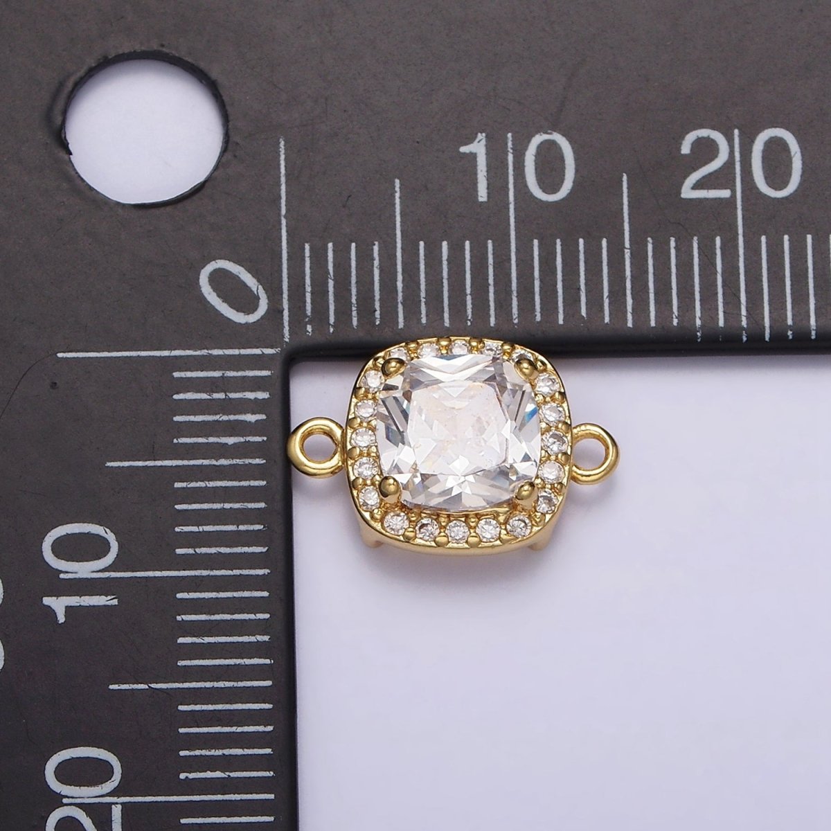 16K Gold Filled Clear CZ Micro Paved Rounded Square Connector | F-098 - DLUXCA