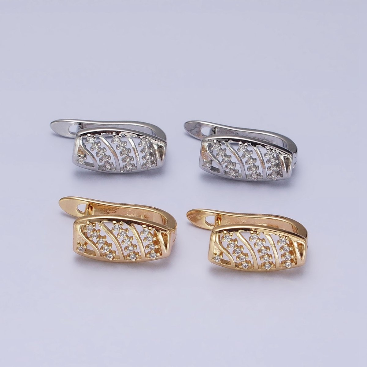 16K Gold Filled Clear CZ Multiple Band Open English Lock Earrings in Gold & Silver | AD837 AD838 - DLUXCA