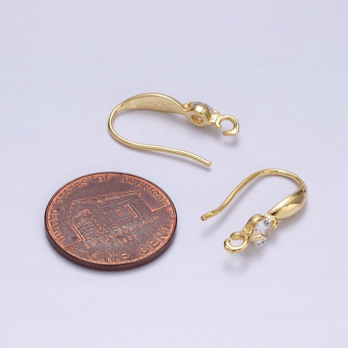 16K Gold Filled Clear CZ Open Loop French Hook Earrings | Z-432 - DLUXCA