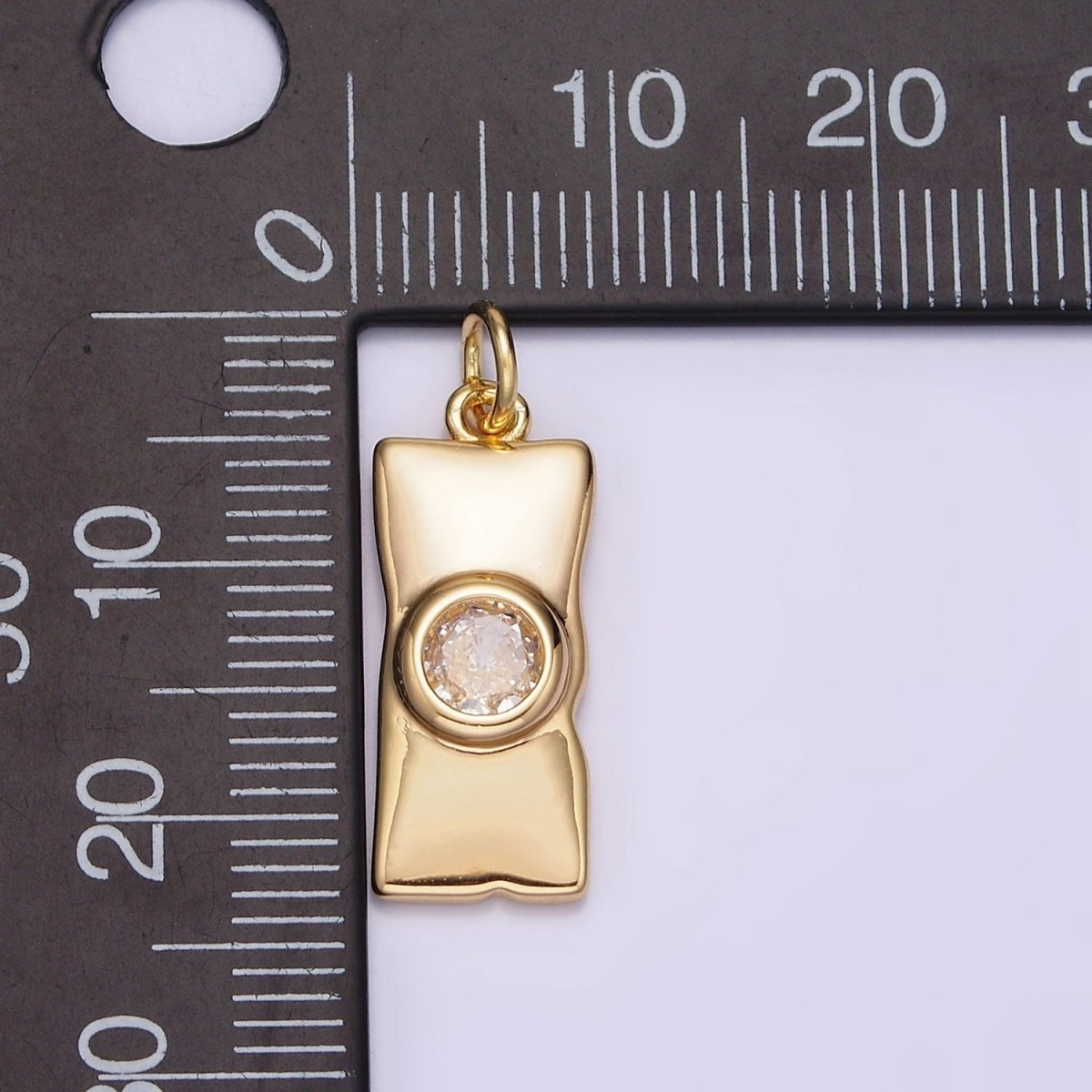 16K Gold Filled Clear CZ Round Abstract Rectangular Tag Charm | N941 - DLUXCA