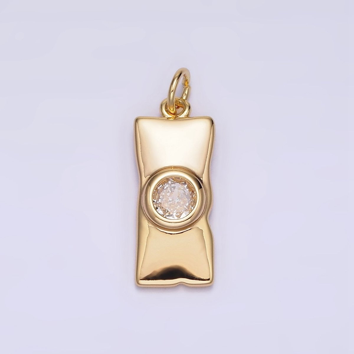 16K Gold Filled Clear CZ Round Abstract Rectangular Tag Charm | N941 - DLUXCA