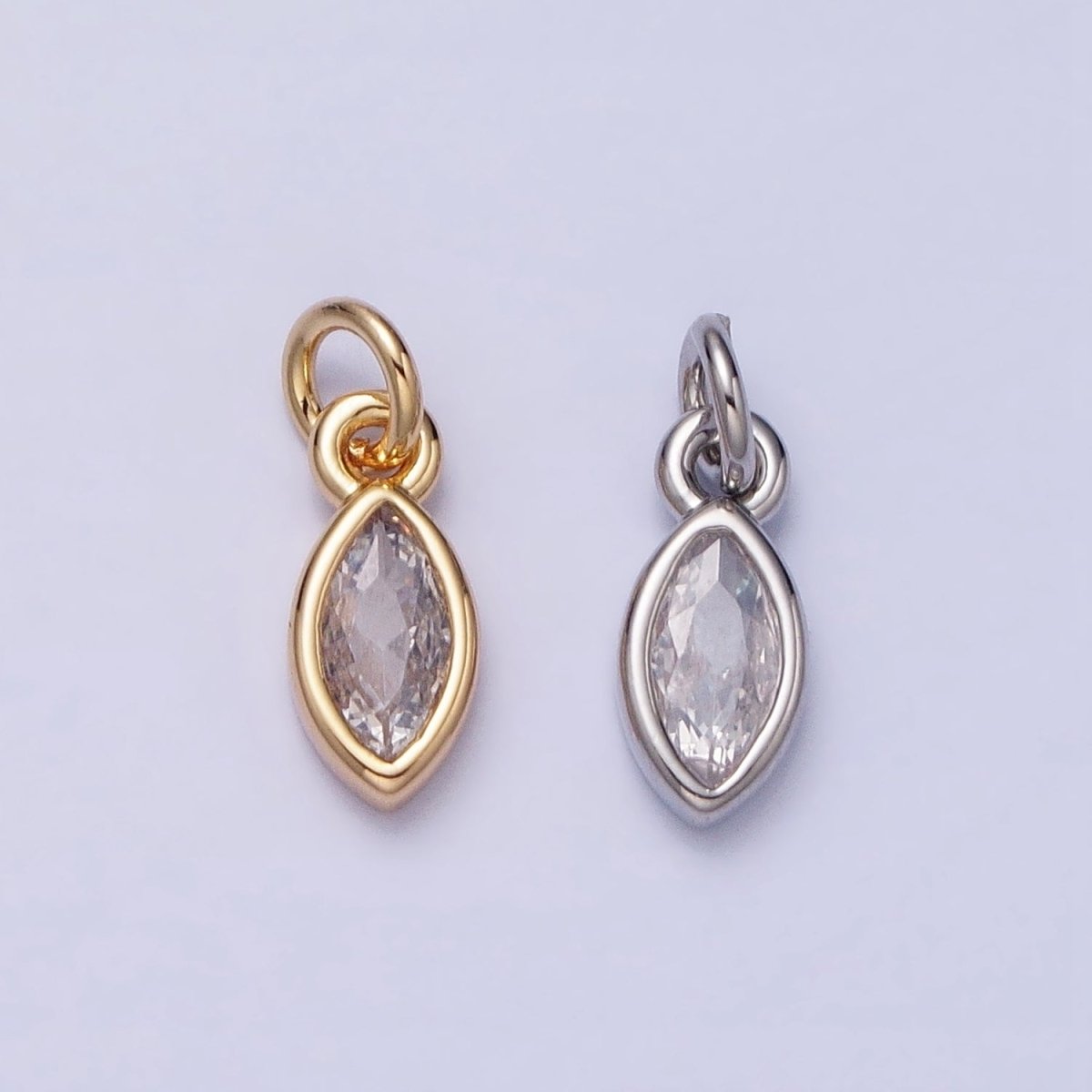 16K Gold Filled Clear CZ Teardrop Bezel Add-On Charm in Gold & Silver | AC1203 AC1204 - DLUXCA