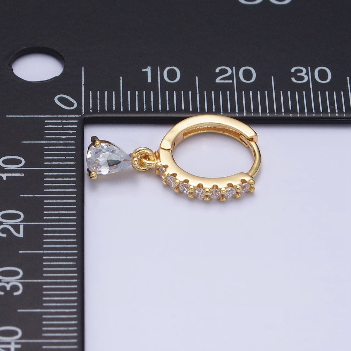 16K Gold Filled Clear CZ Teardrop Micro Paved Huggie Earrings in Gold & Silver | AD816 AD817 - DLUXCA